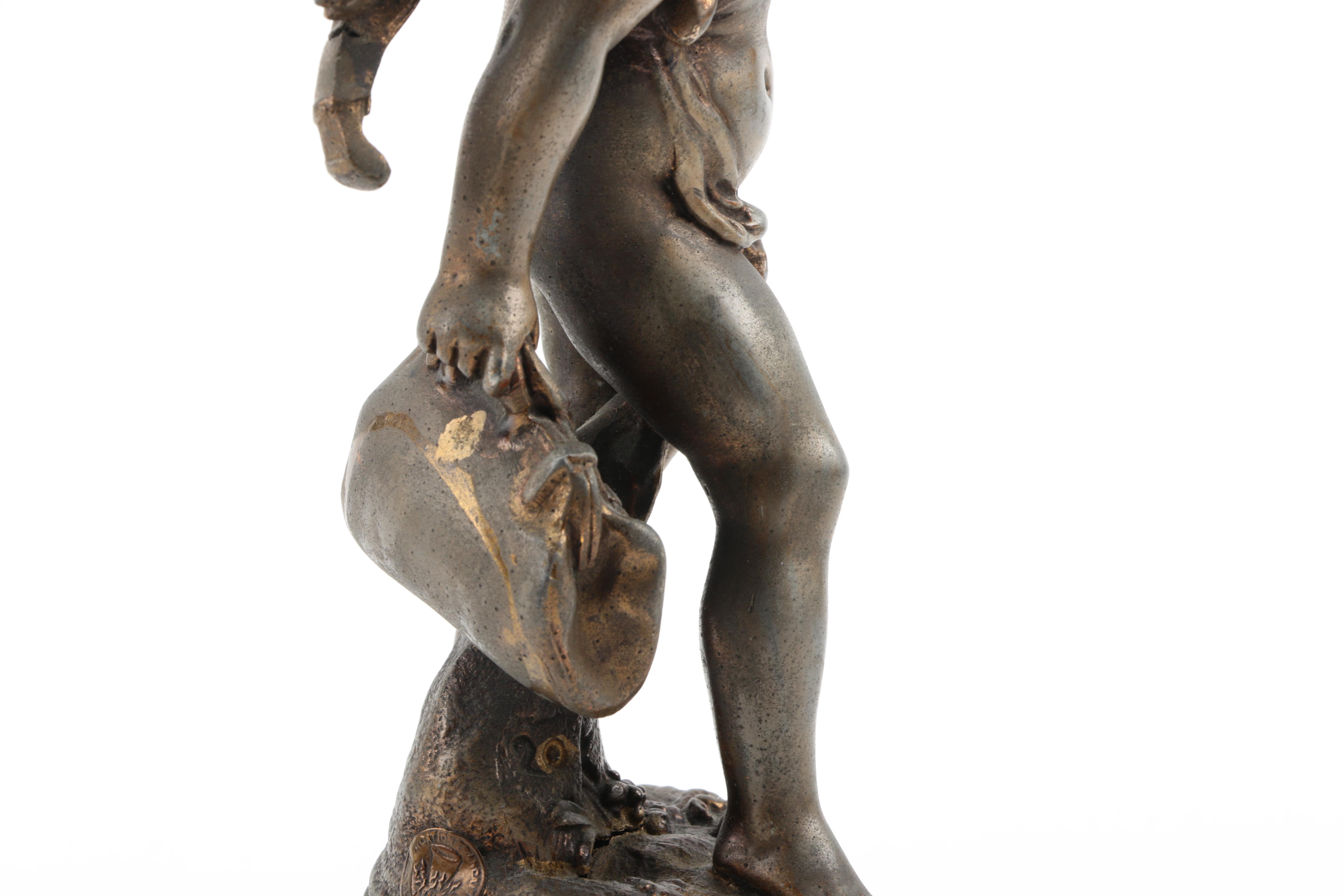 After Auguste Moreau Antique Metal and Marble Sculpture "Amour en Voyage"