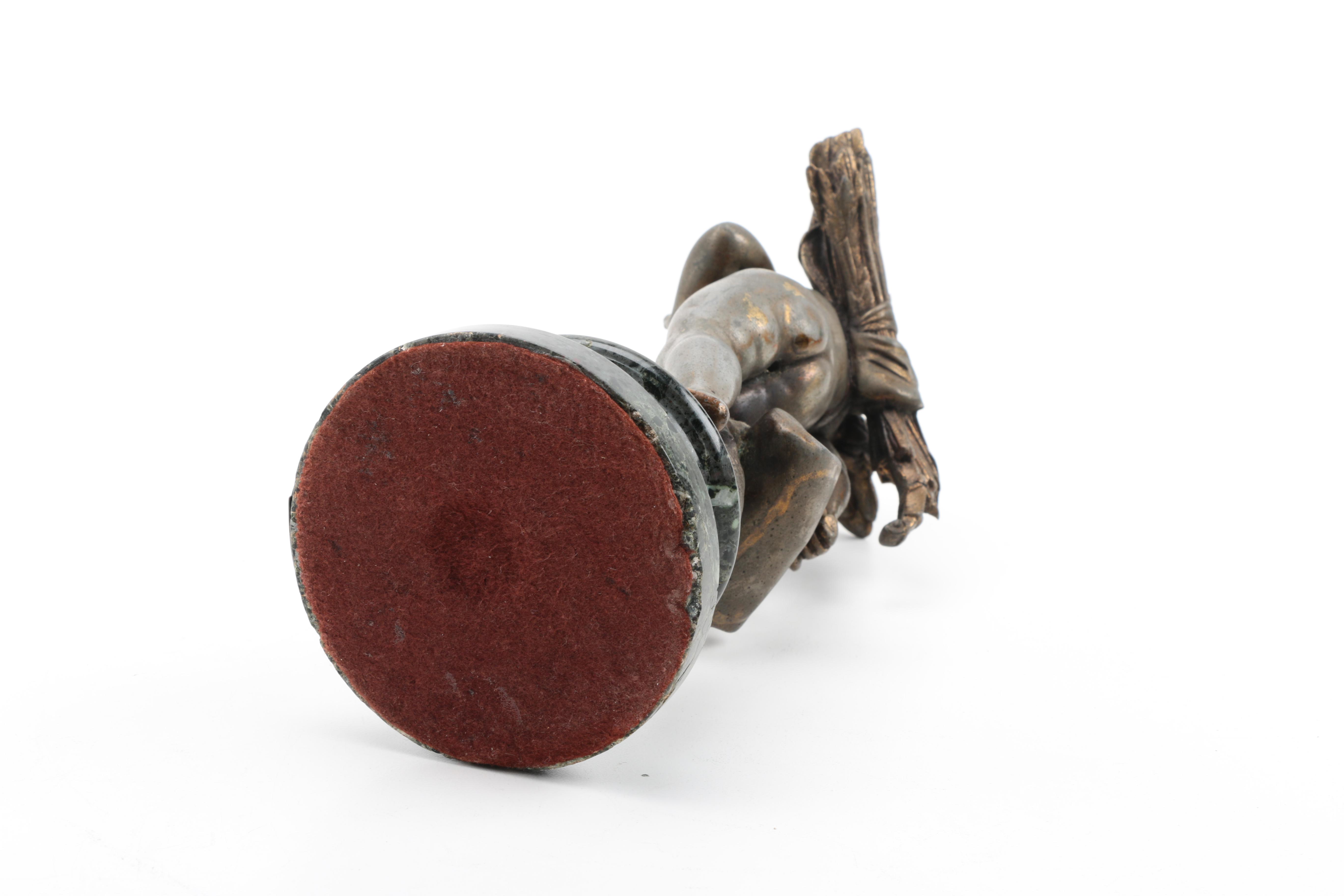 After Auguste Moreau Antique Metal and Marble Sculpture "Amour en Voyage"