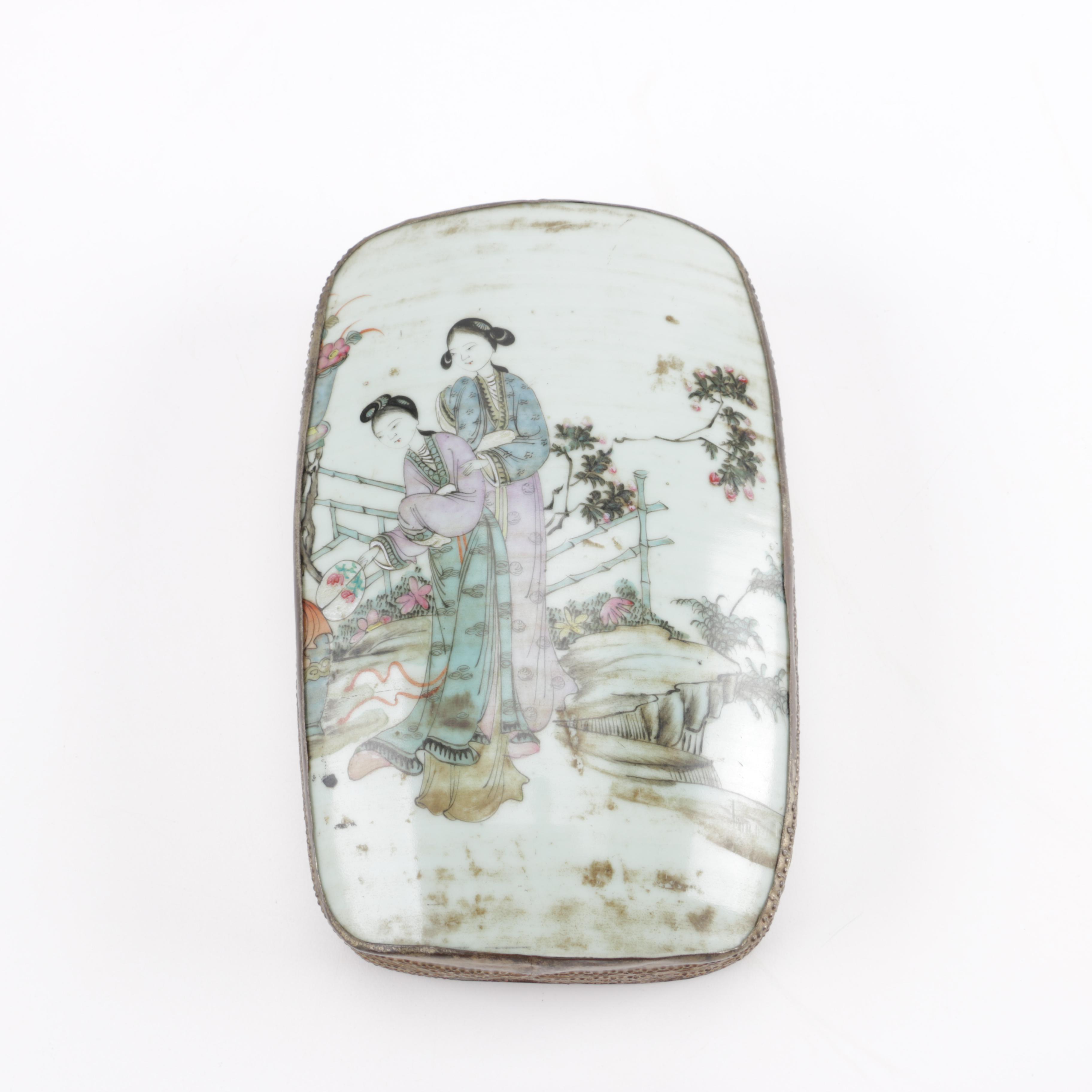 Chinese Porcelain Shard Figural Trinket Box