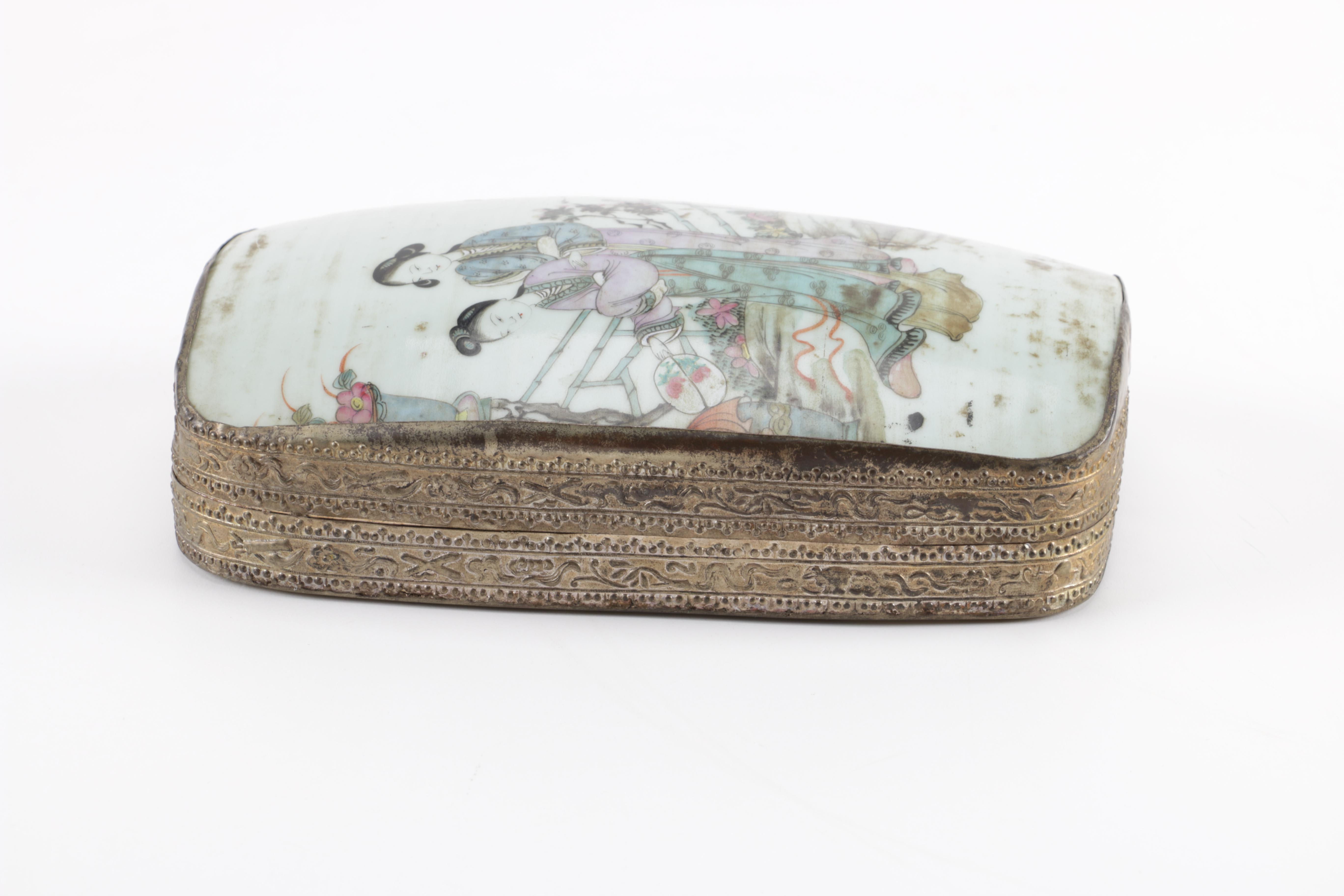 Chinese Porcelain Shard Figural Trinket Box