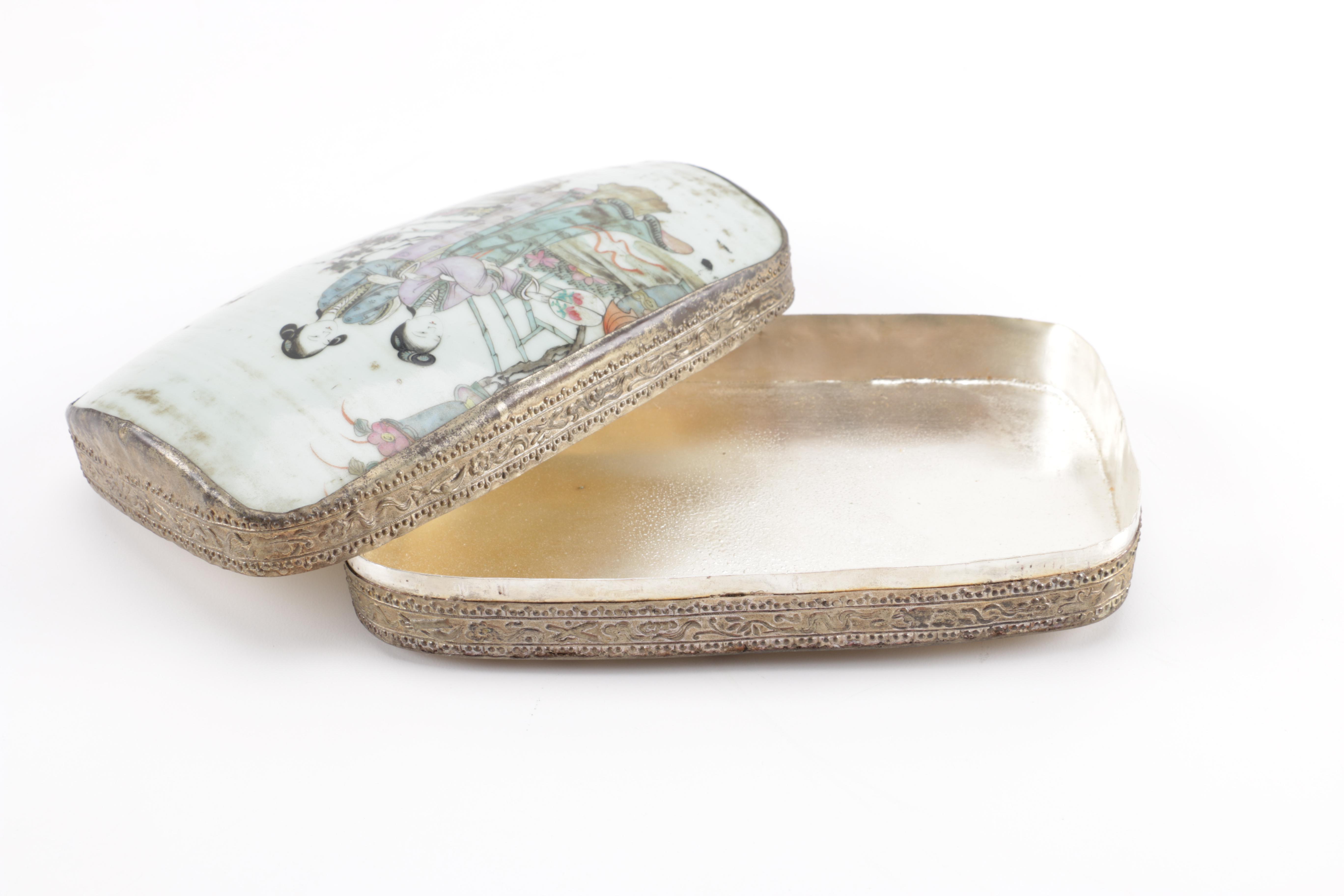 Chinese Porcelain Shard Figural Trinket Box