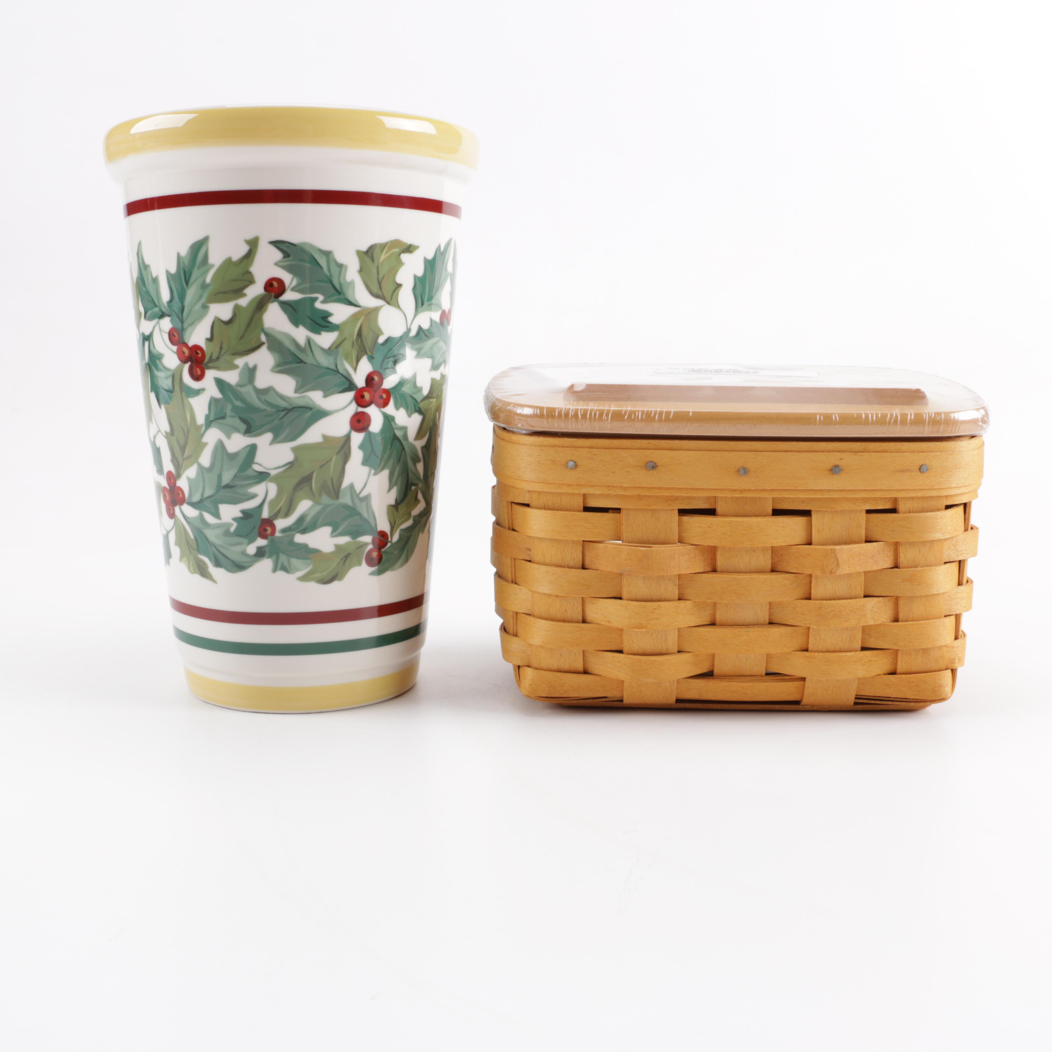 Longaberger Ceramic Vase and Basket