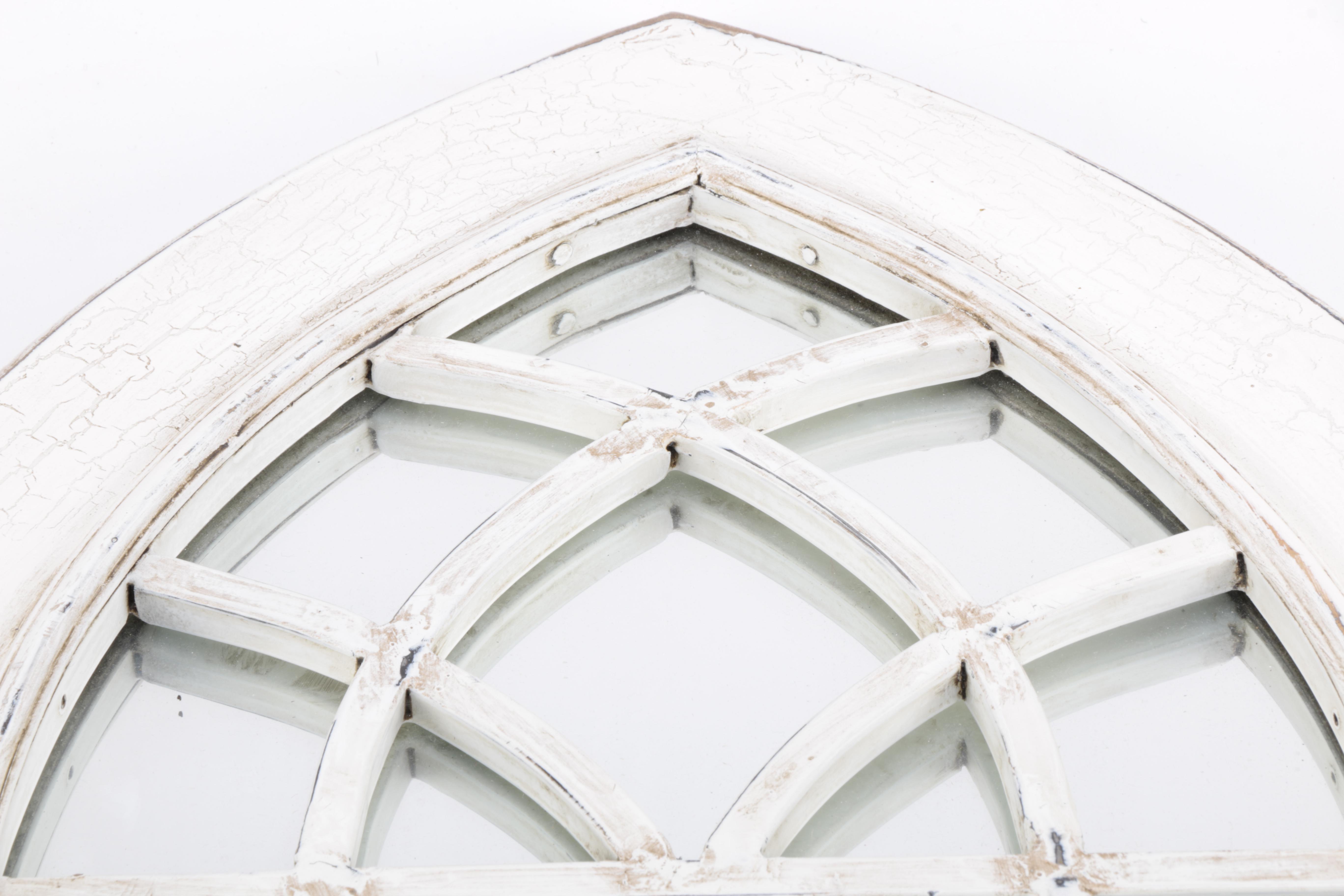 White Wooden Arch Windowpane Mirror