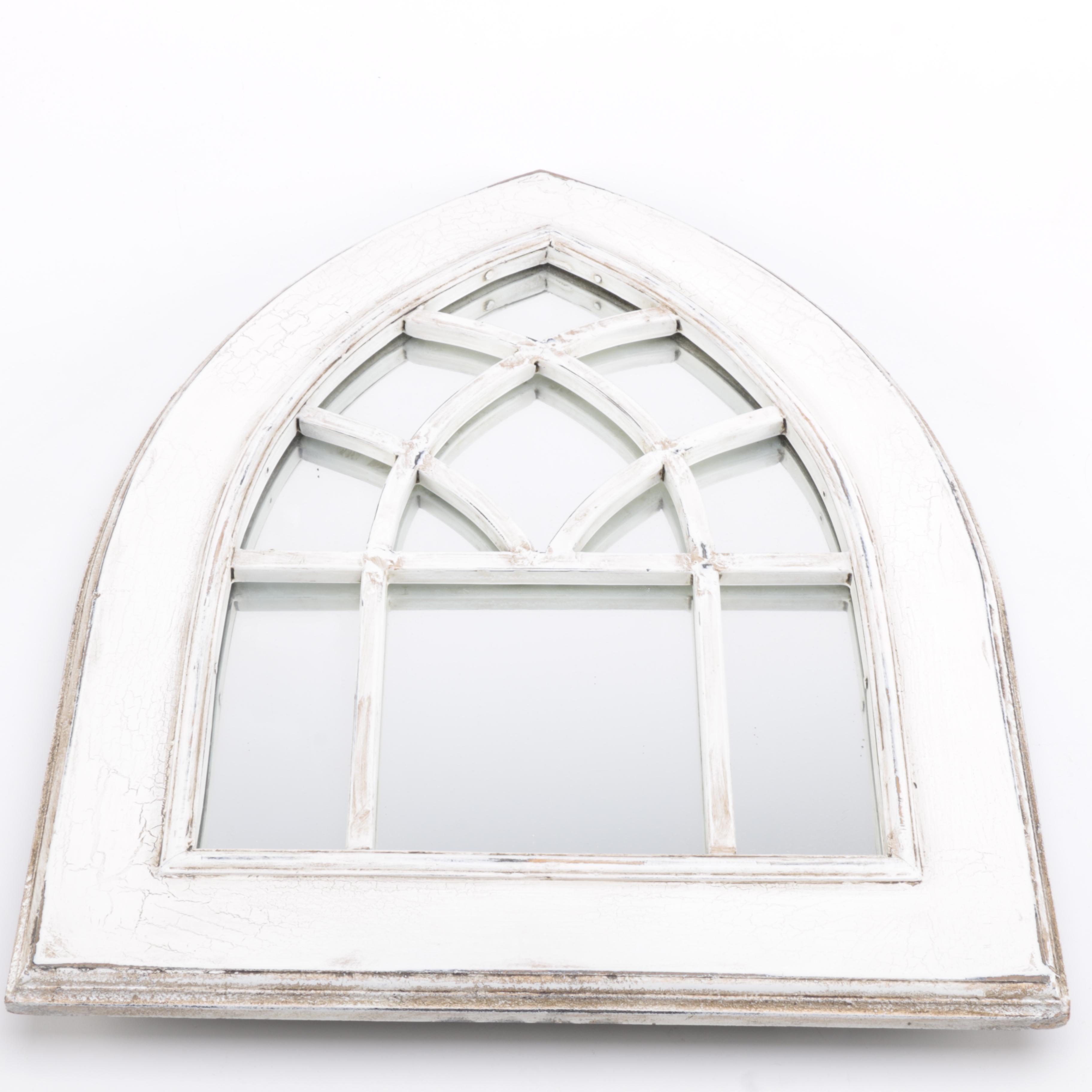 White Wooden Arch Windowpane Mirror
