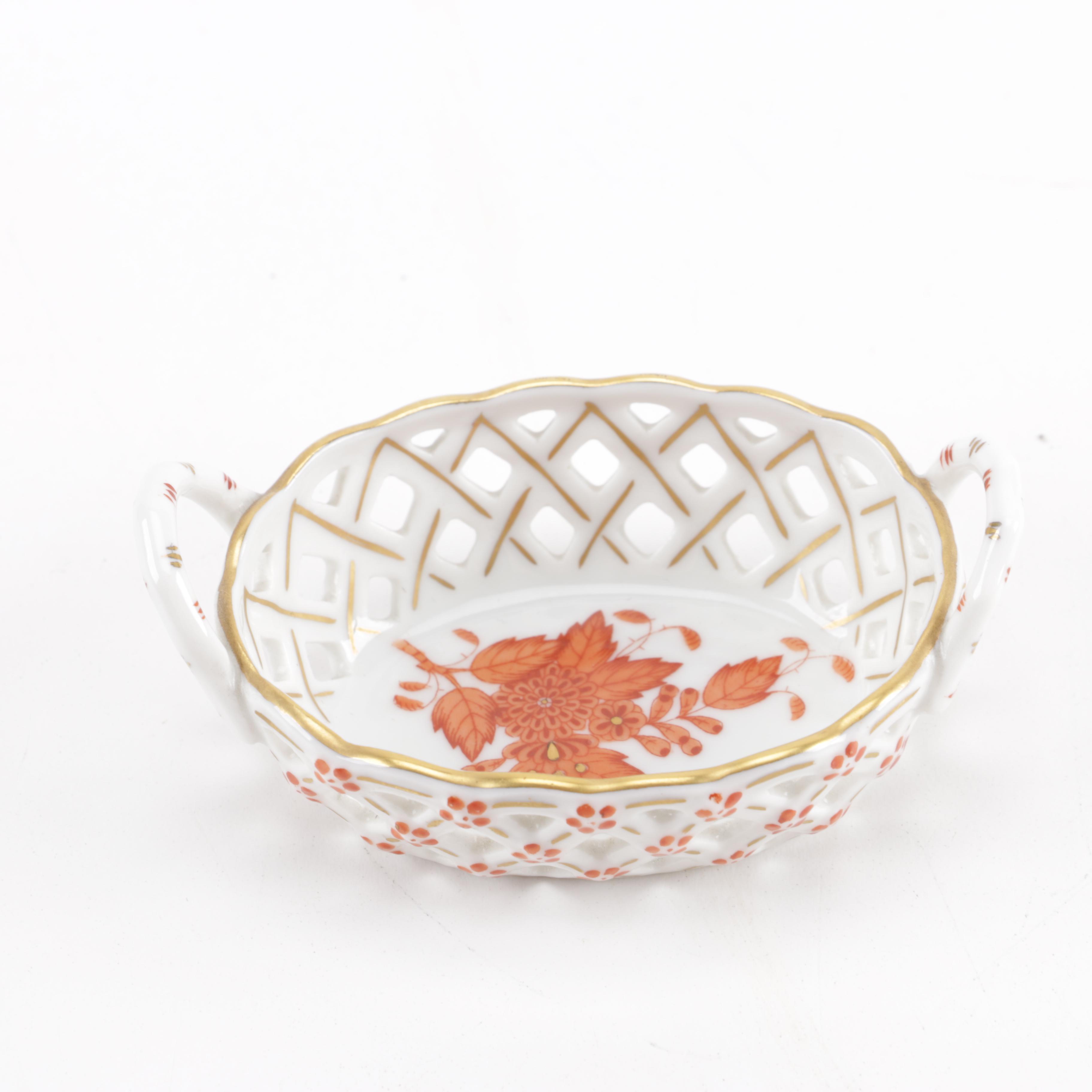 Herend Hand-Painted "Chinese Bouquet" Reticulated Trinket Dish