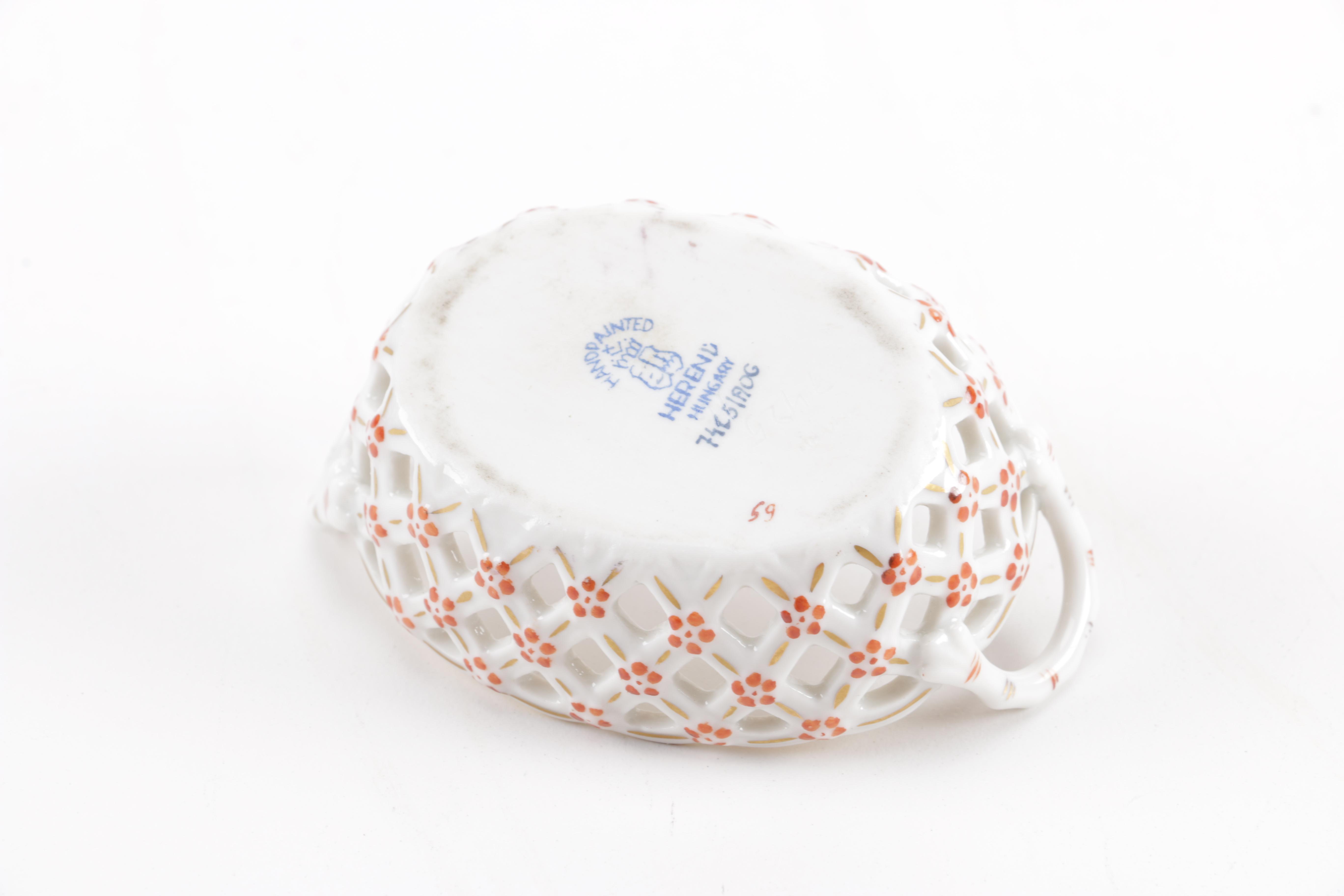 Herend Hand-Painted "Chinese Bouquet" Reticulated Trinket Dish