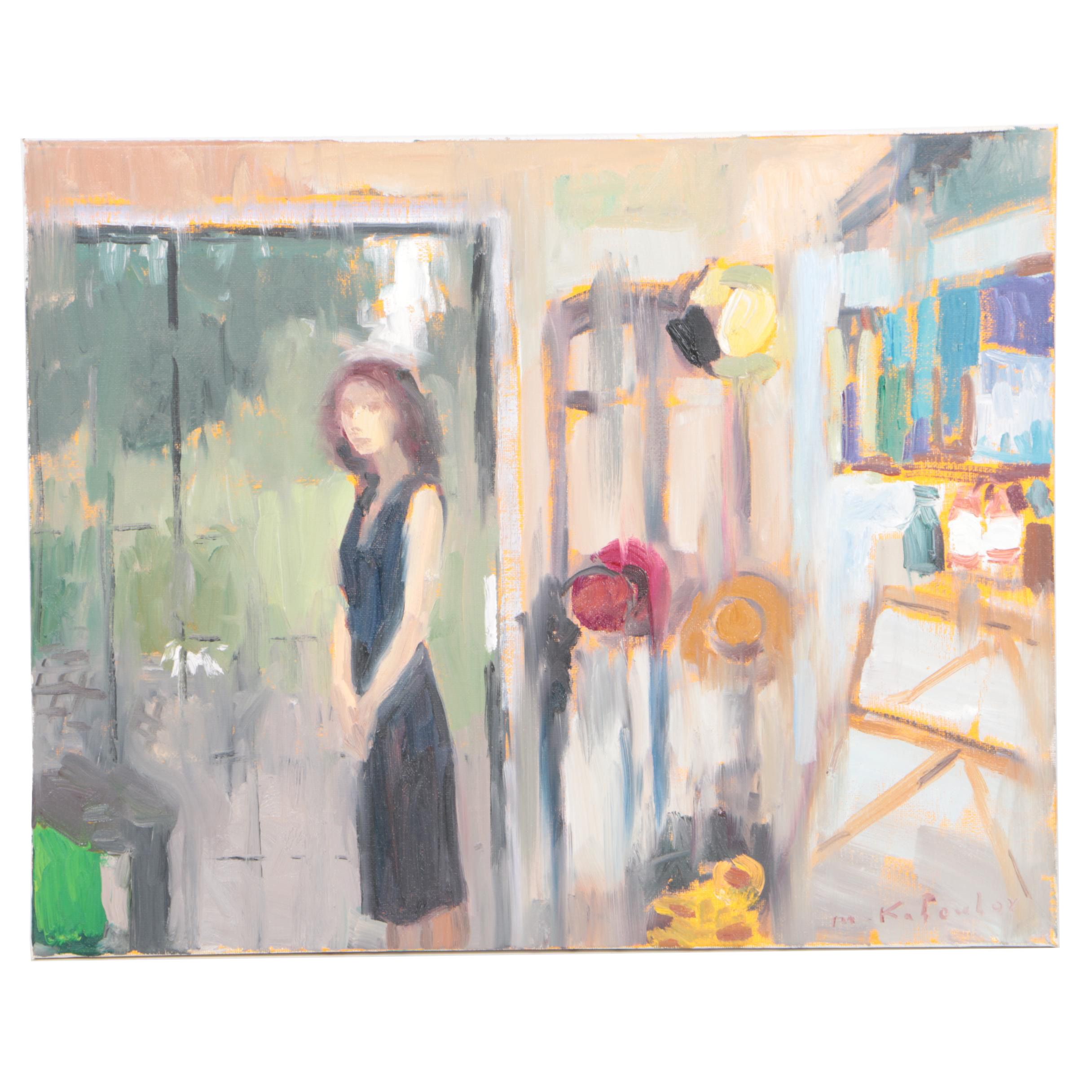 Murat Kaboulov Oil Painting on Canvas of a Woman in a Black Dress