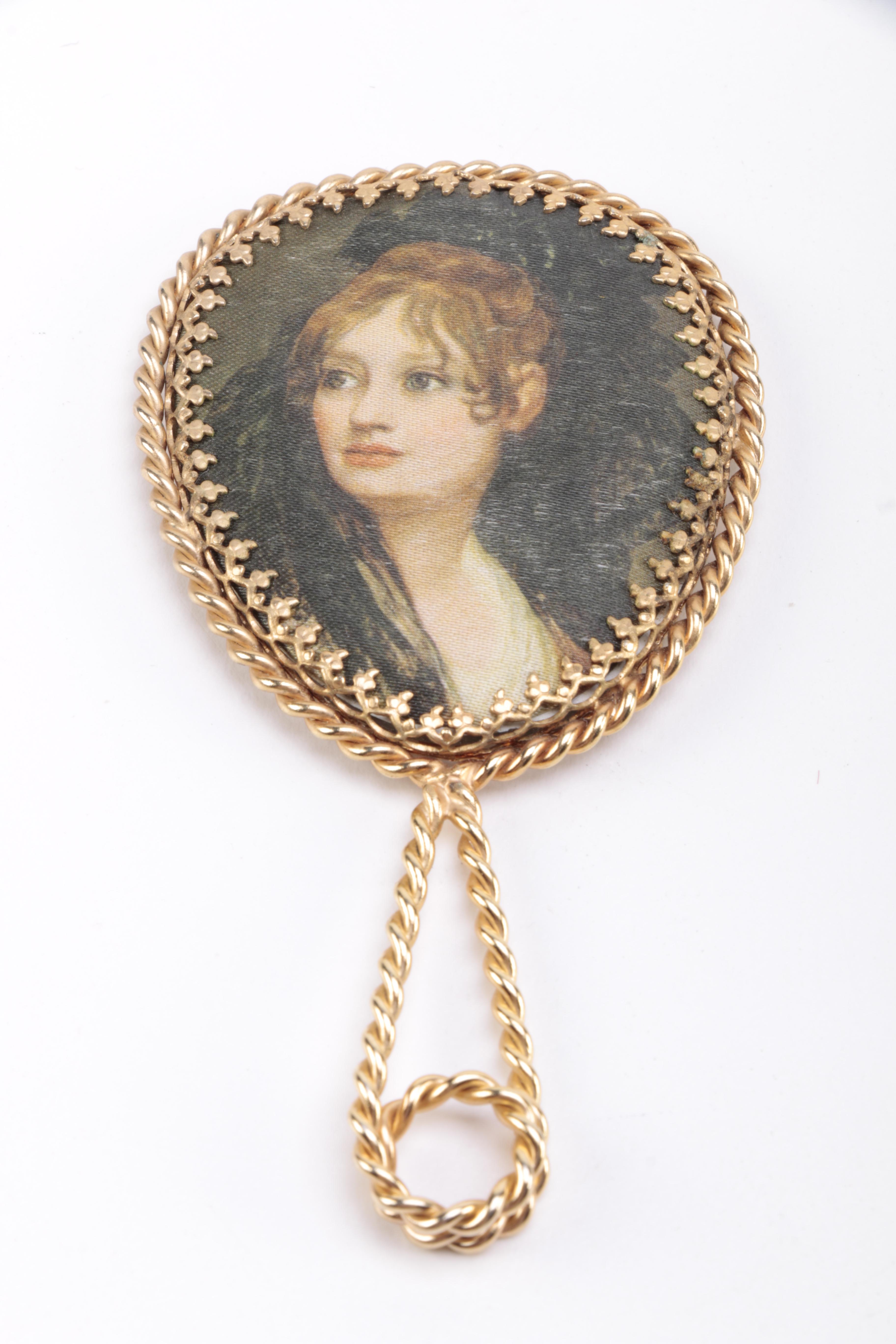 Decorative Brass Hand Mirrors Featuring Portrait Image