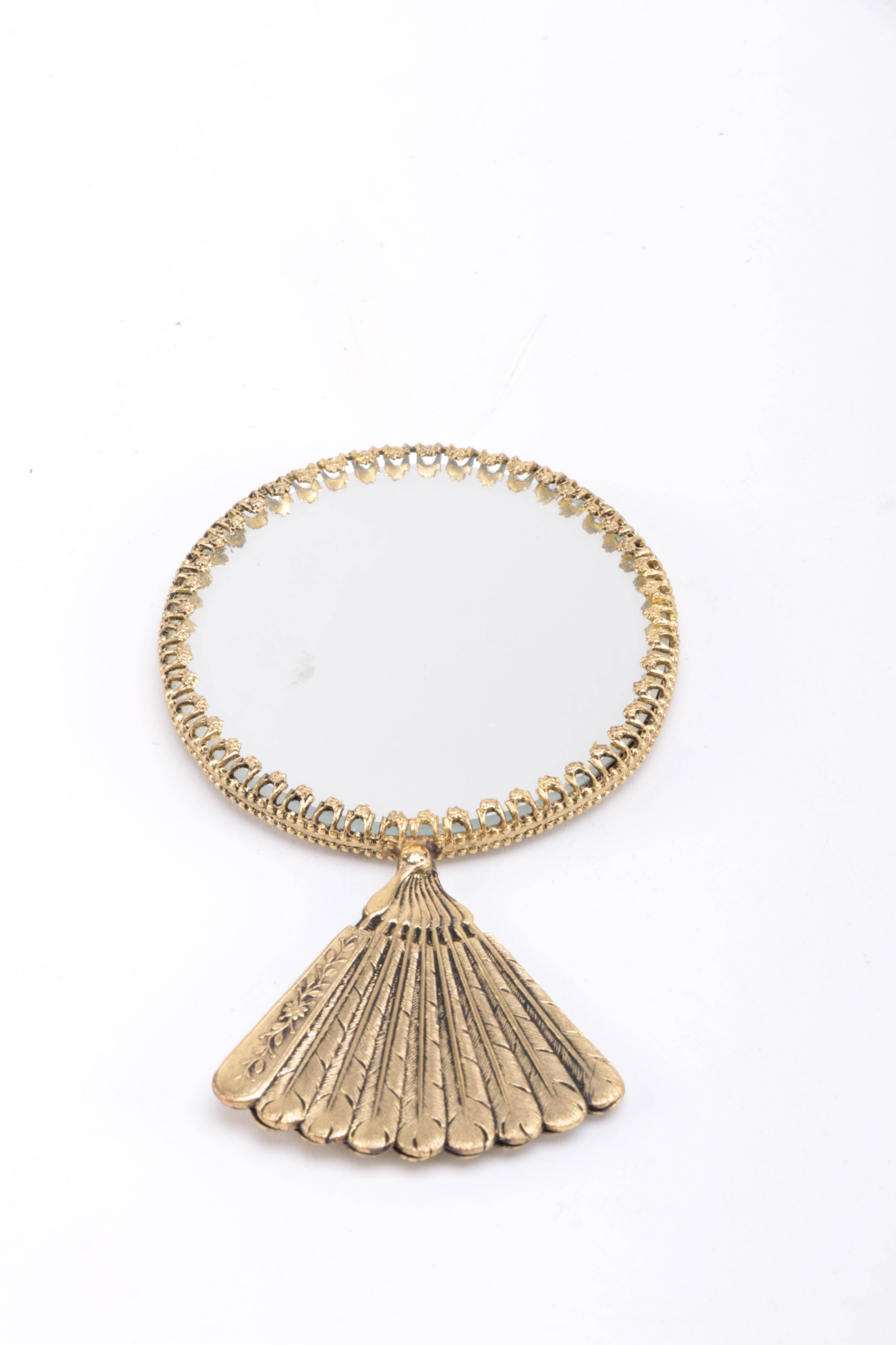 Decorative Brass Hand Mirrors Featuring Portrait Image