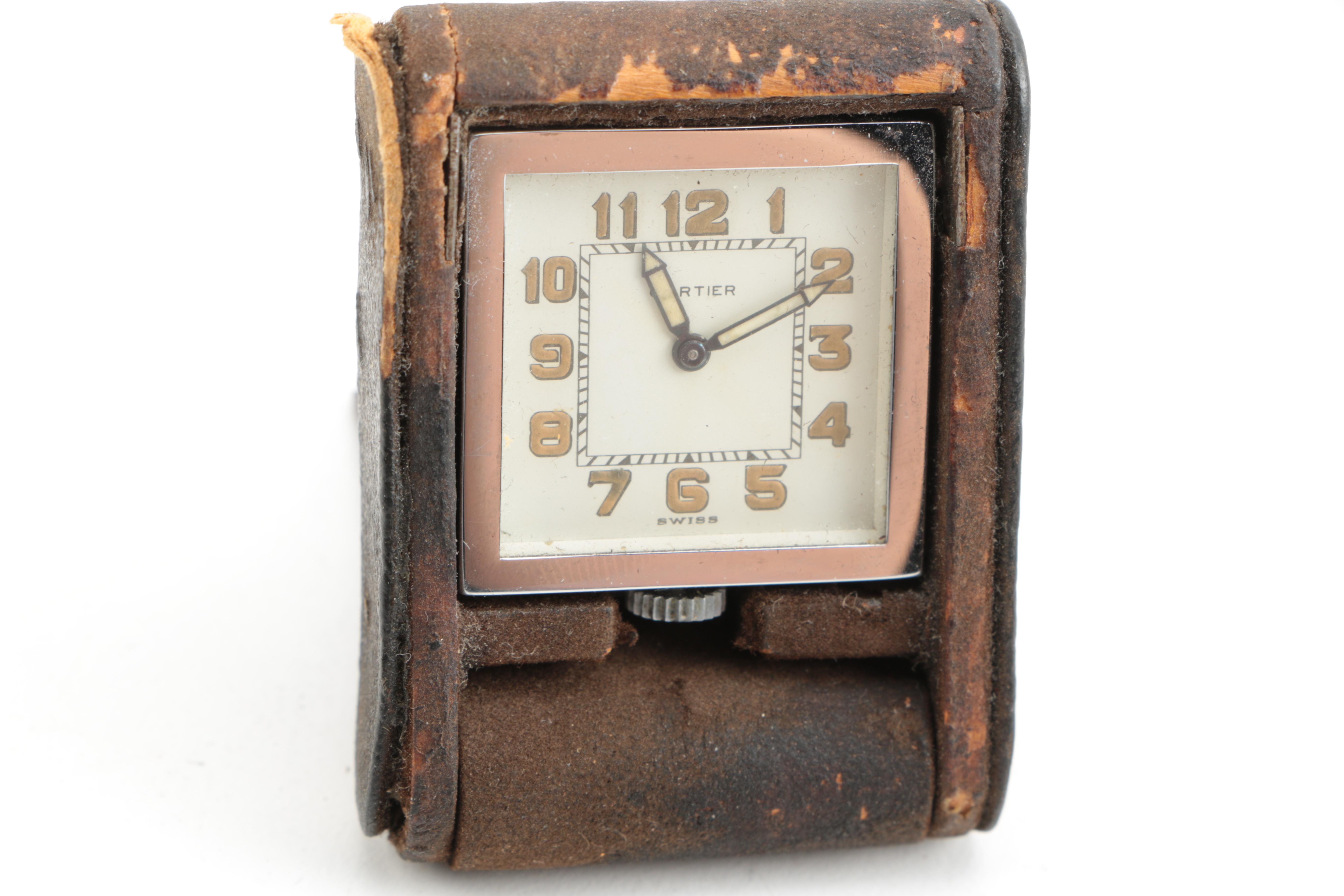 Vintage Cartier Leather-Bound Folding Desk Clock