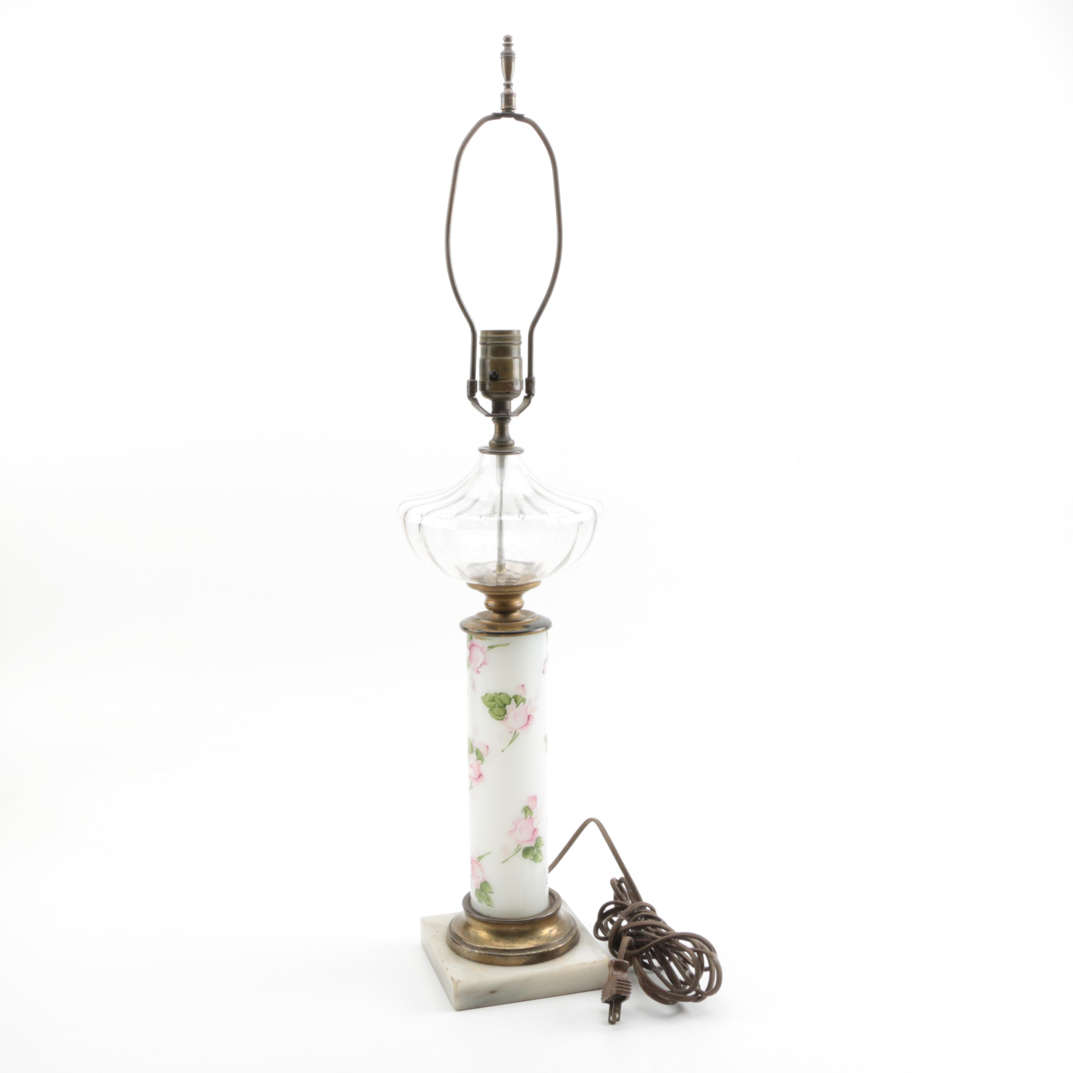 Ceramic Hand-Painted Ceramic and Marble Table Lamp