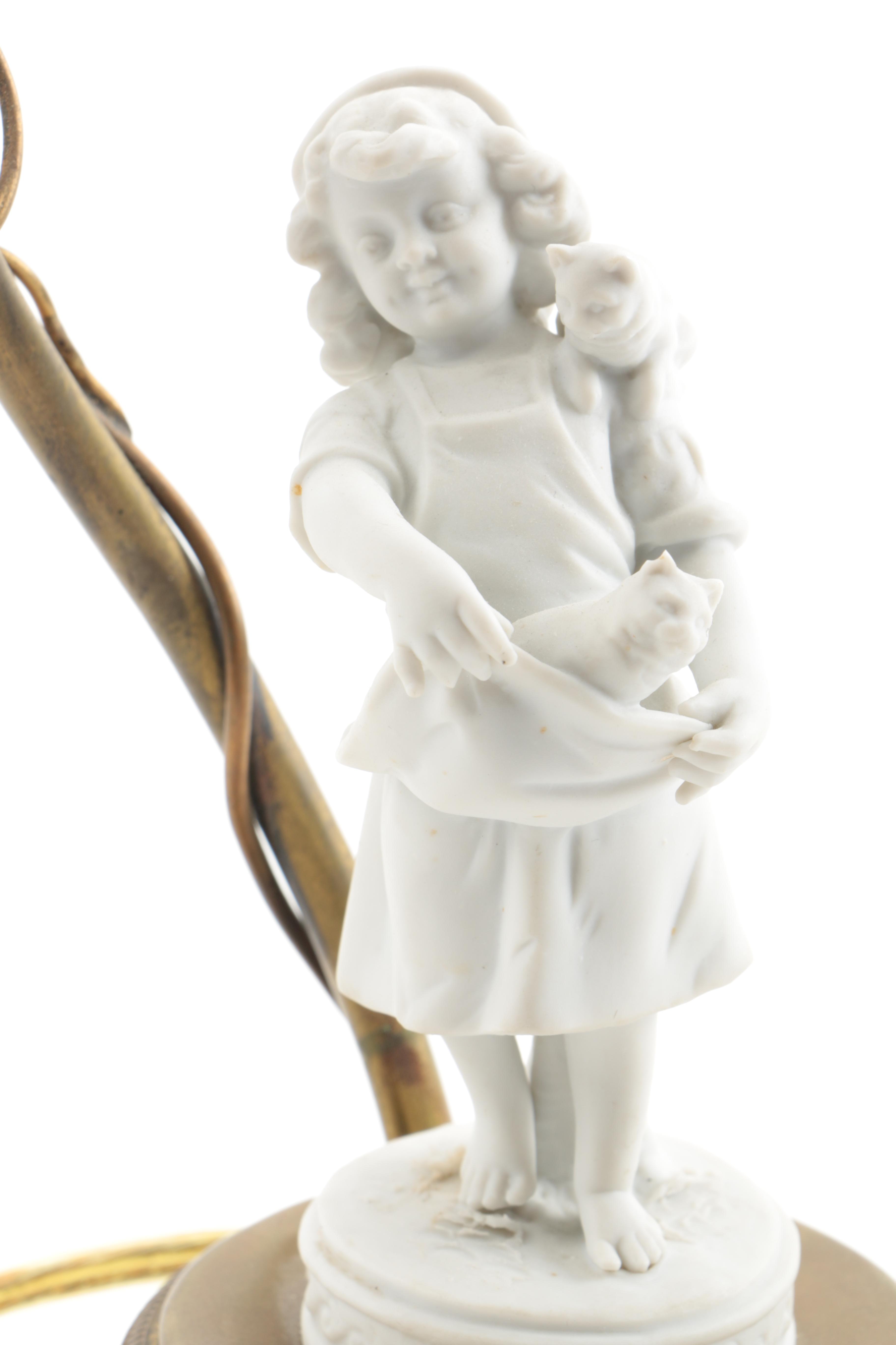 Vintage Ornate Table Lamp With Bisque Figurine