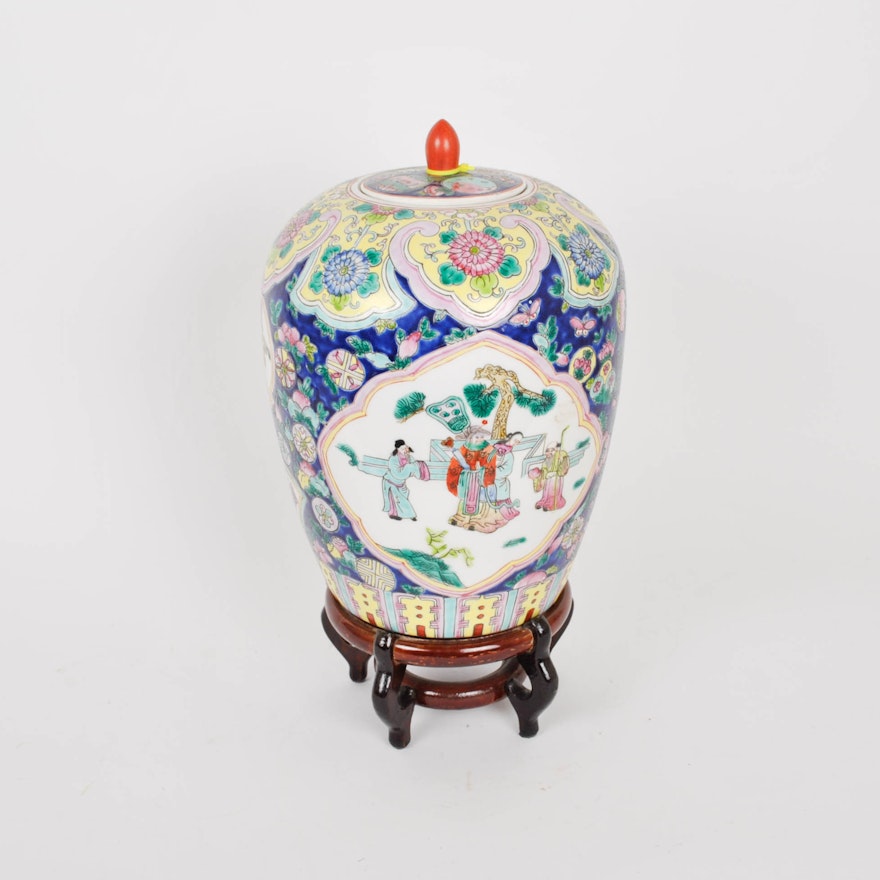 Chinese Hand Painted Rose Jar