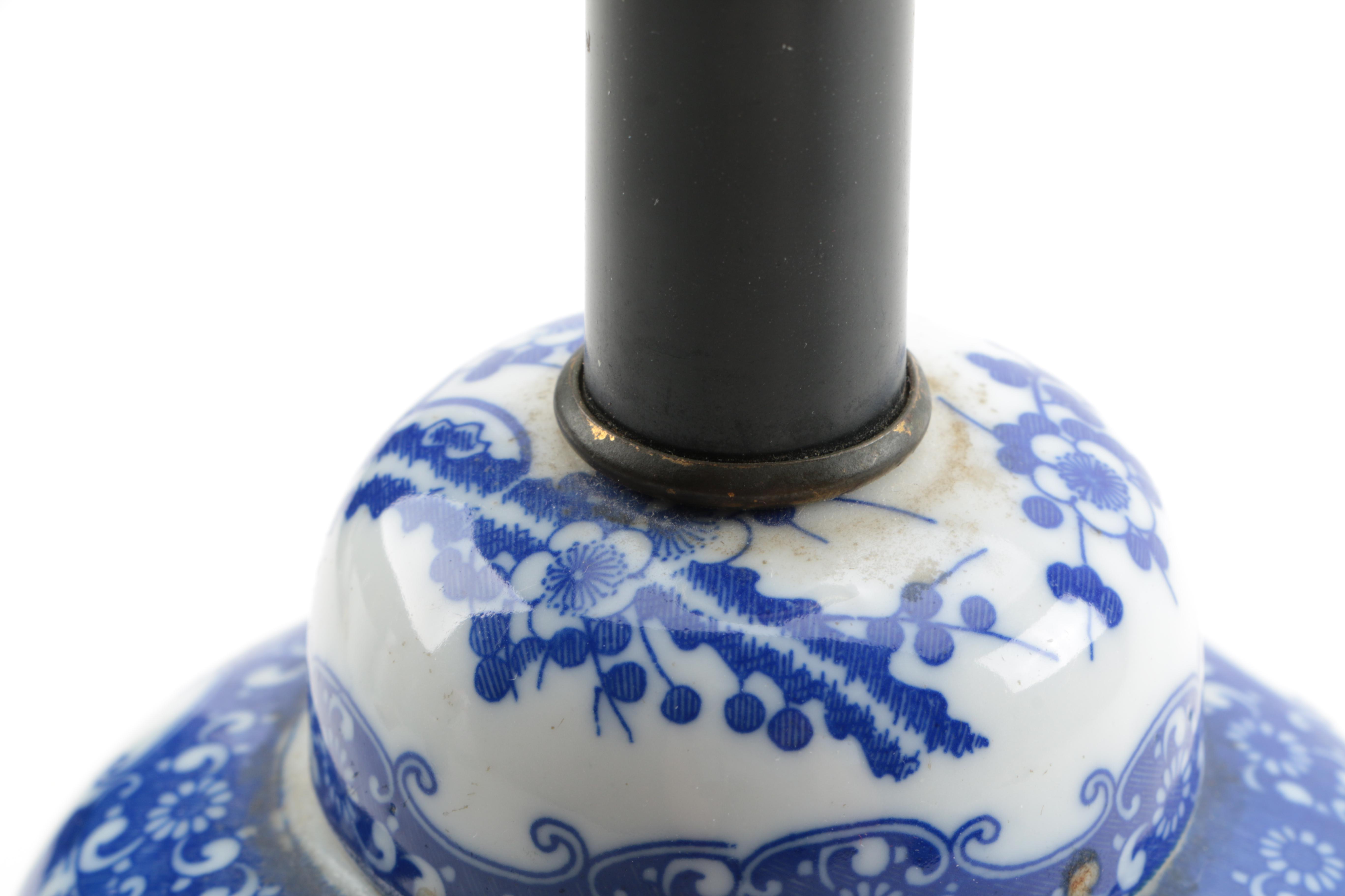 Blue and White Ginger Jar Table Lamp with Metal Stand