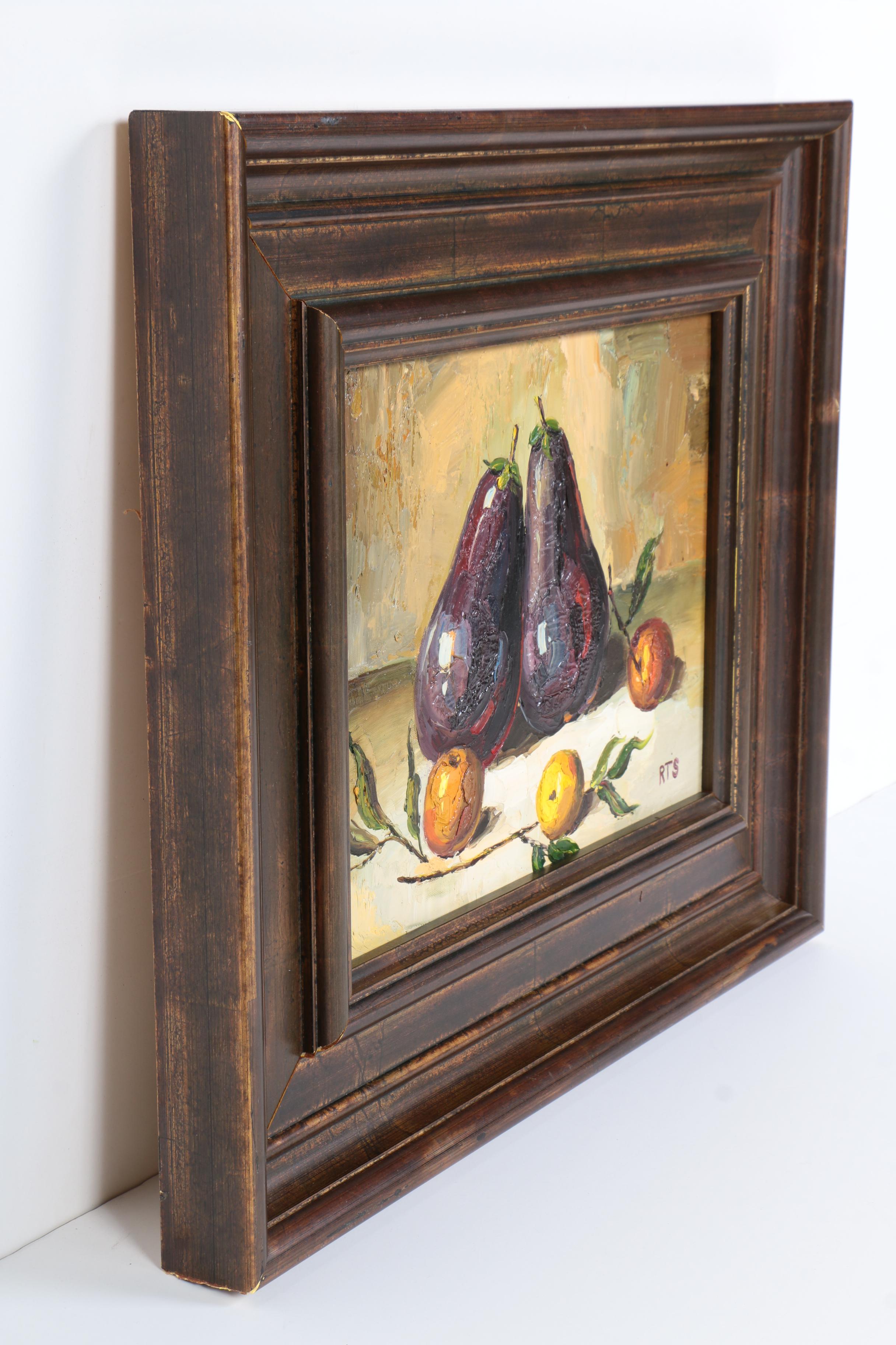 Oil Still Life on Canvas "Eggplants Together"
