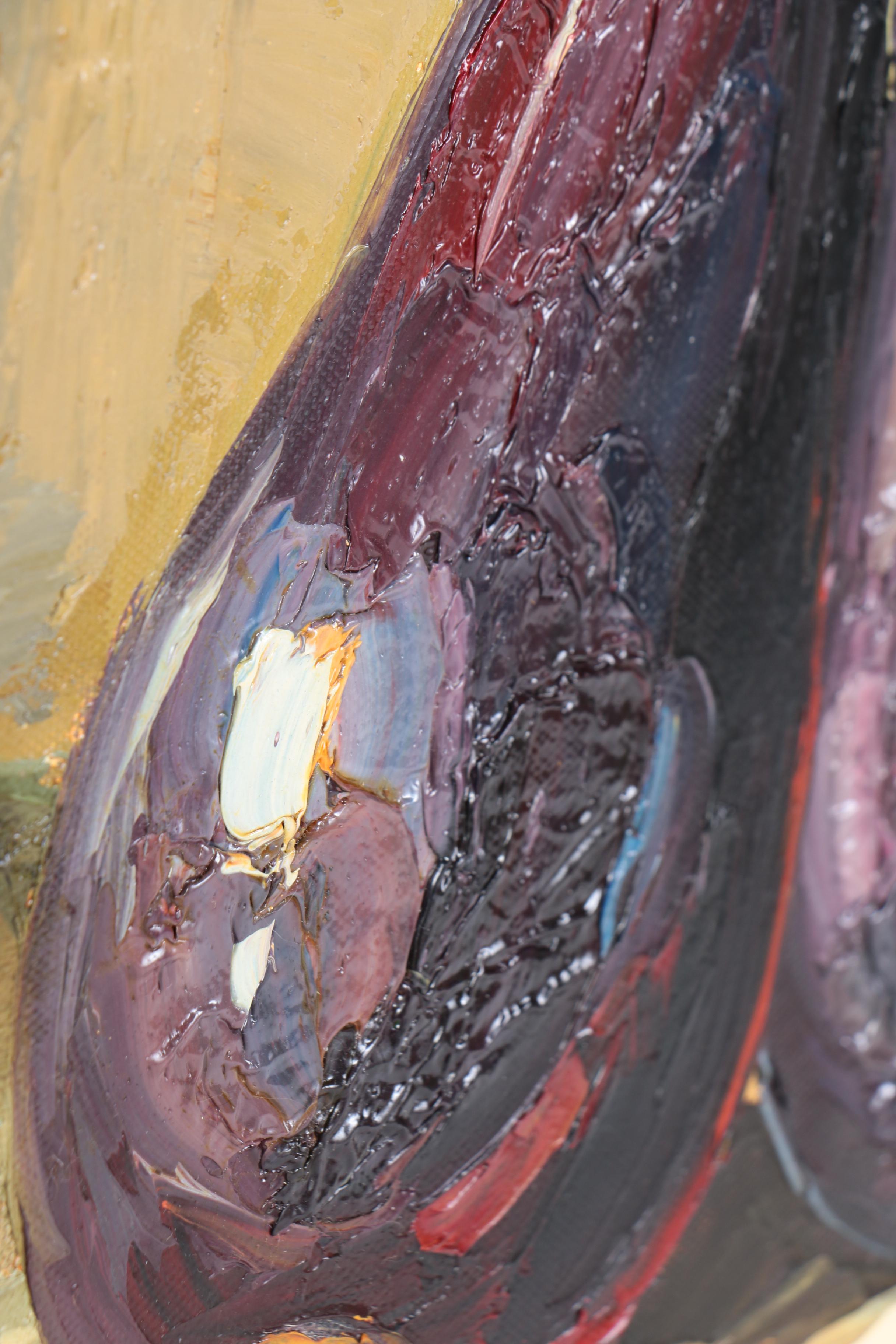 Oil Still Life on Canvas "Eggplants Together"