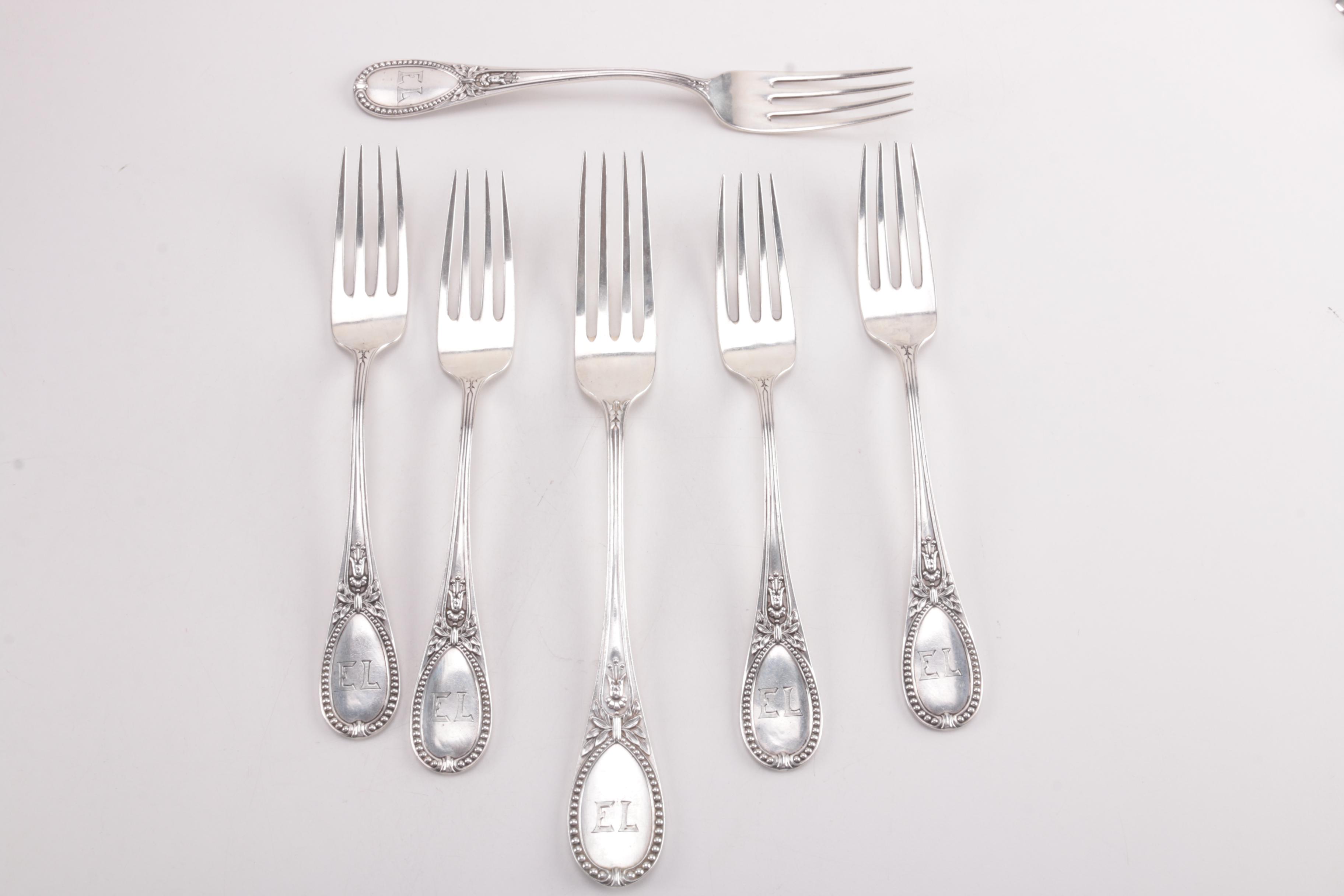 German 800 Silver Flatware Set Marked for Retailer H. Meyen & Co