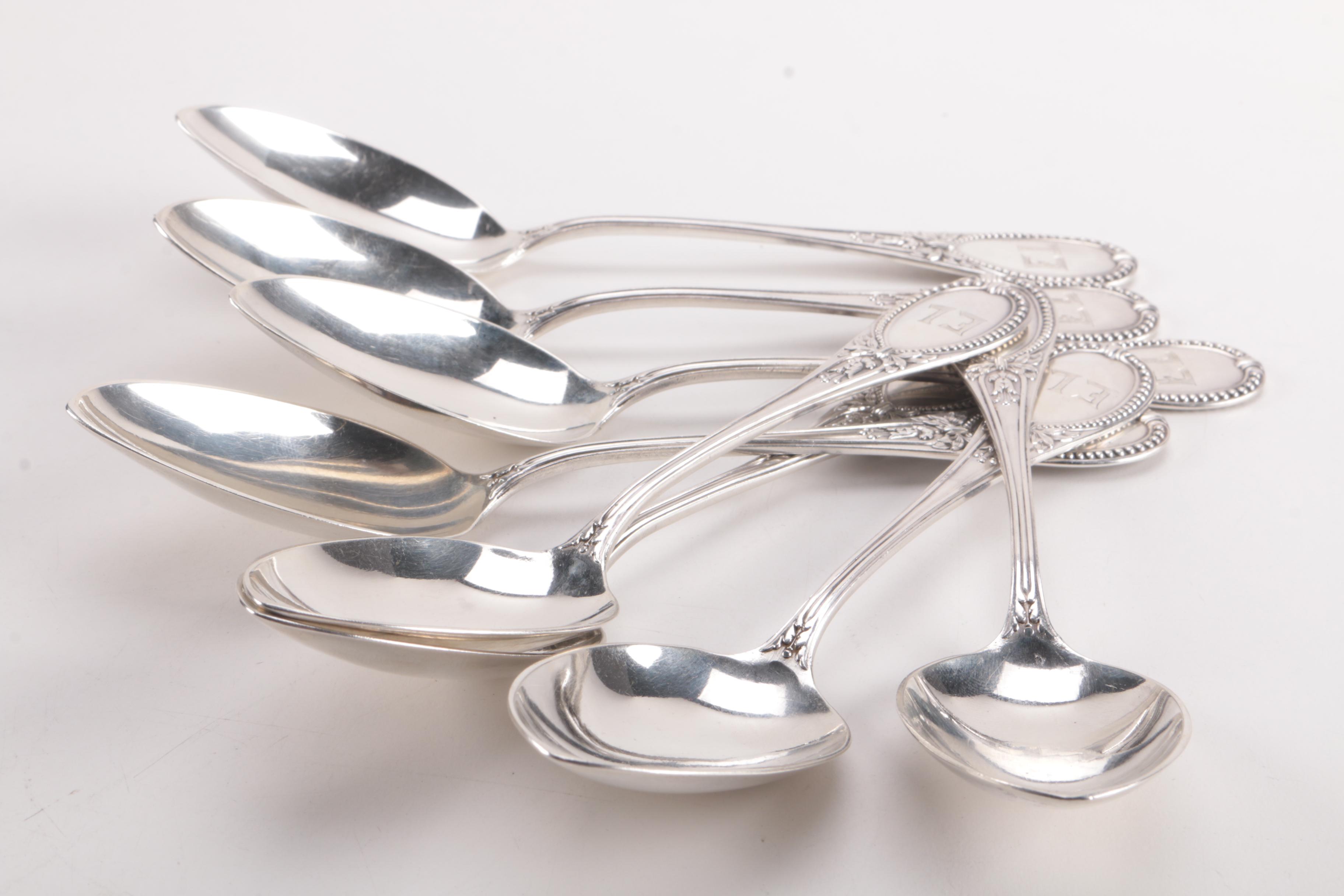 German 800 Silver Flatware Set Marked for Retailer H. Meyen & Co