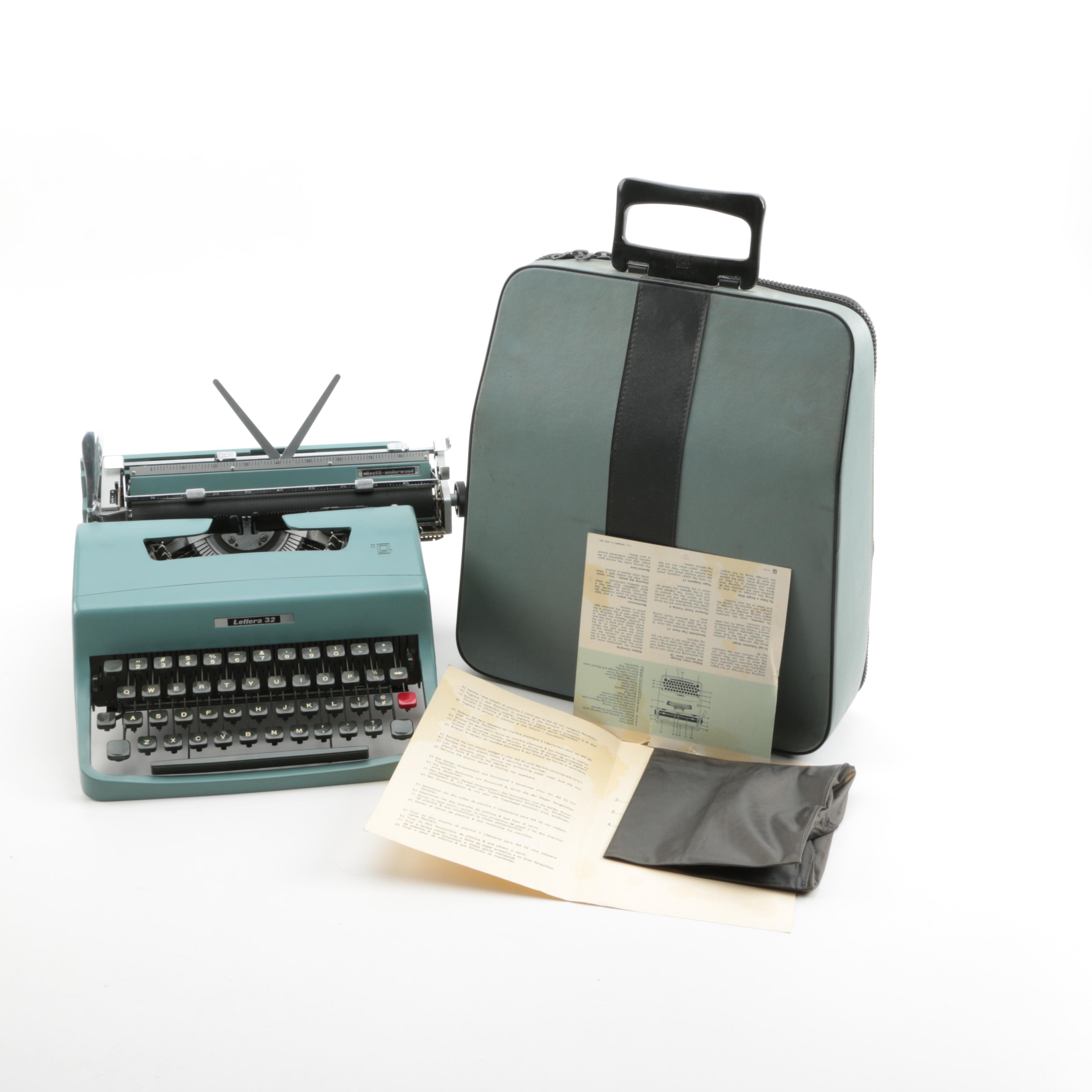 Olivetti Underwood "Lettera 32" Typewriter with Case and Manual