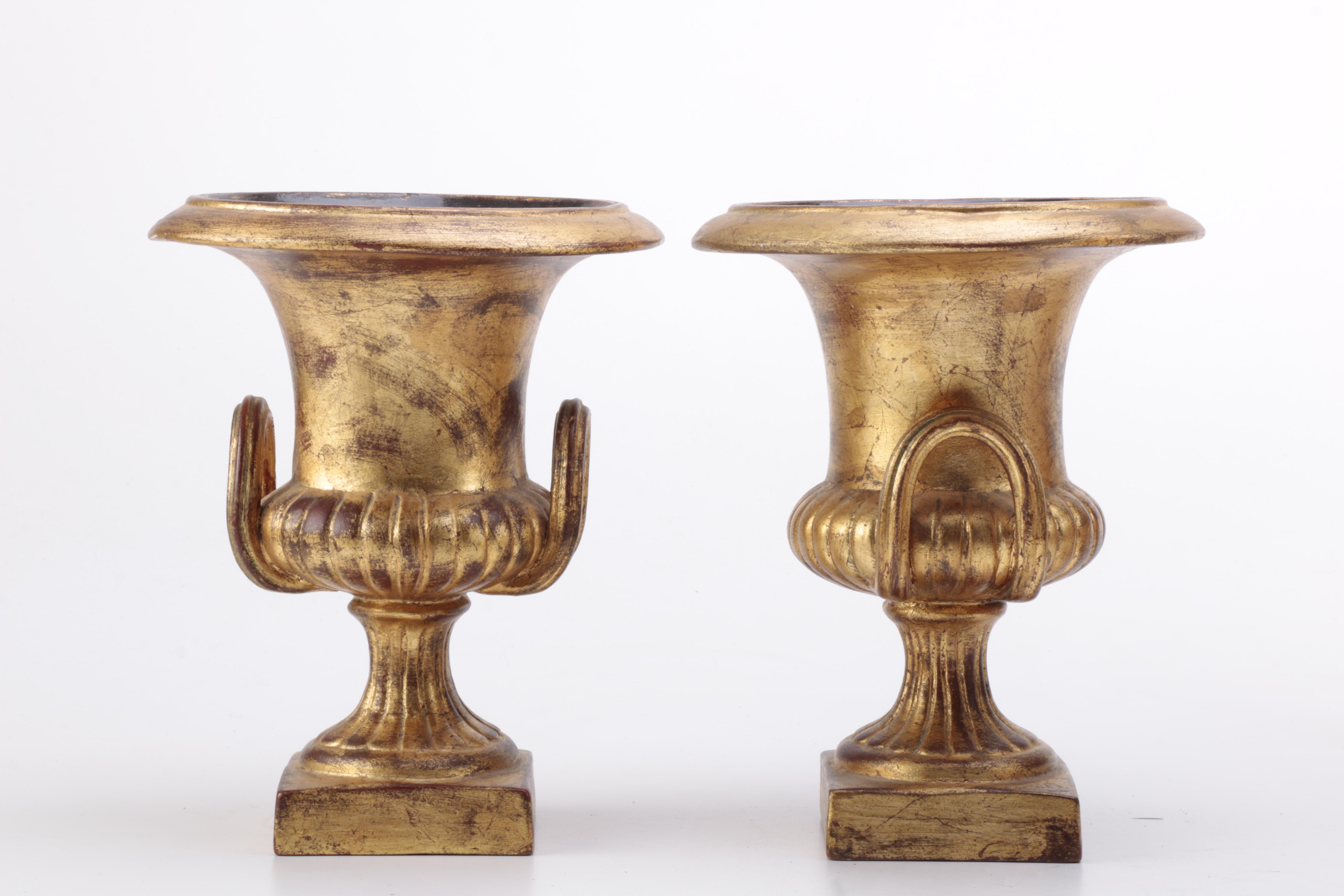 Gold Tone Curtain Rod Holders and Urn Vases