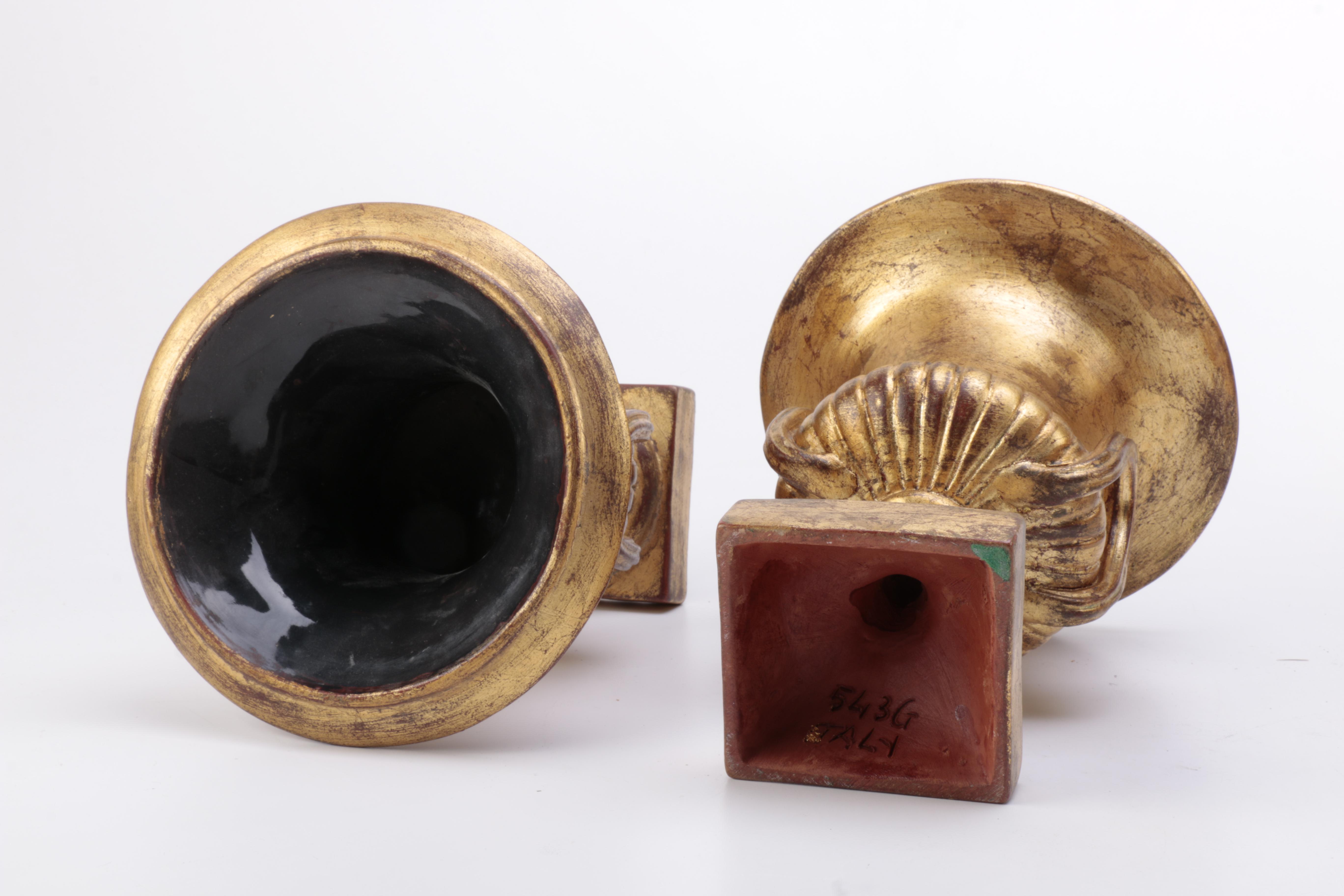 Gold Tone Curtain Rod Holders and Urn Vases