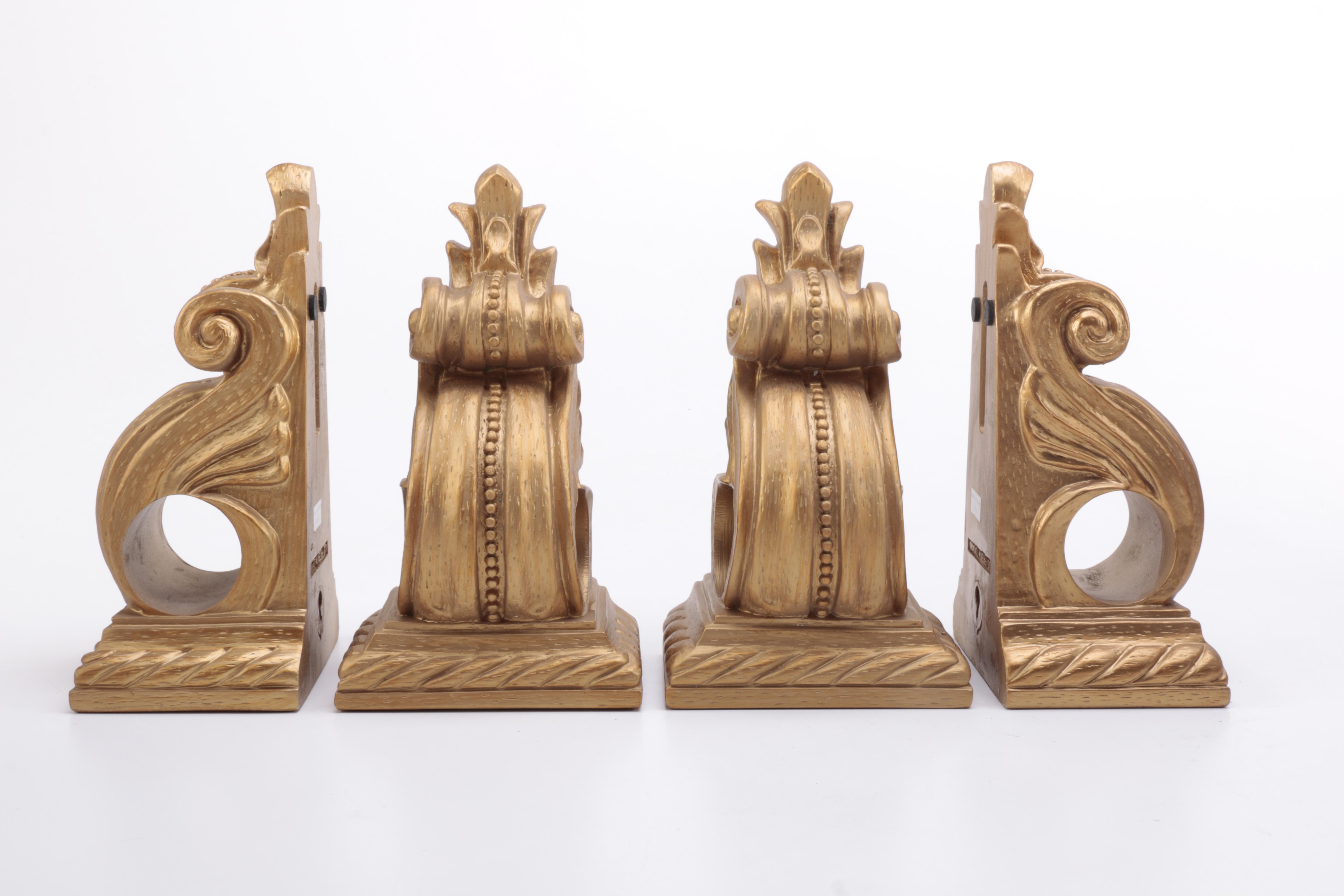 Gold Tone Curtain Rod Holders and Urn Vases