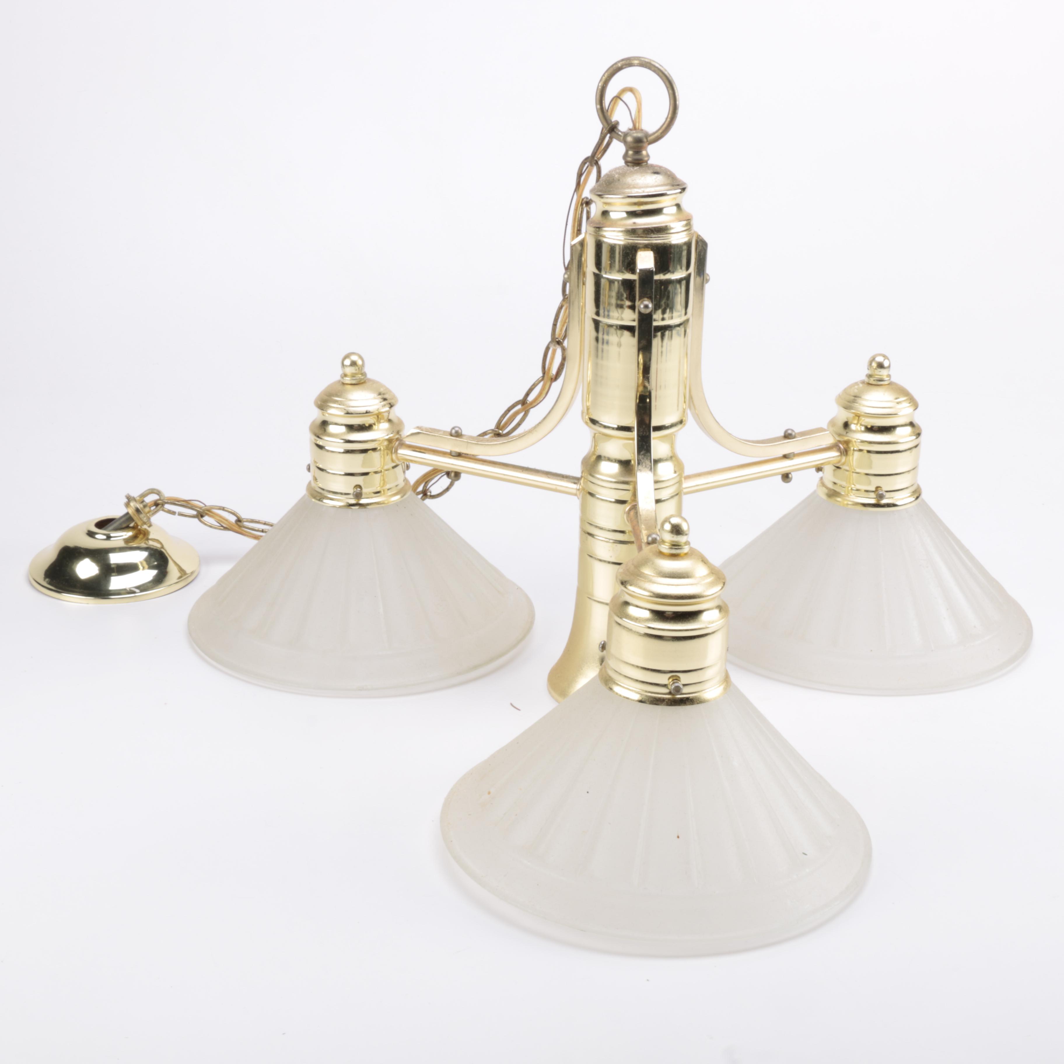 Gold Toned and White Glass Chandelier