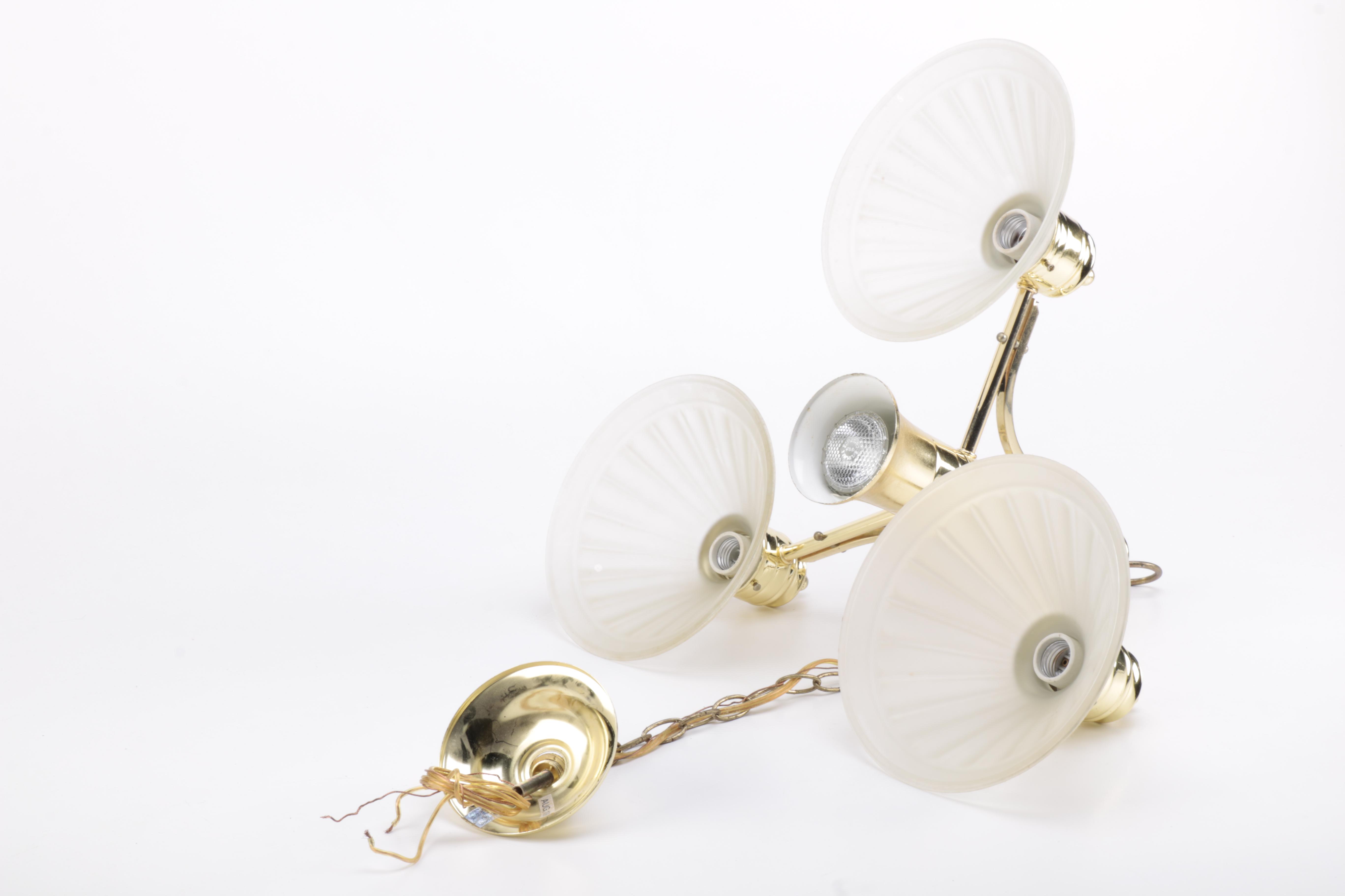 Gold Toned and White Glass Chandelier