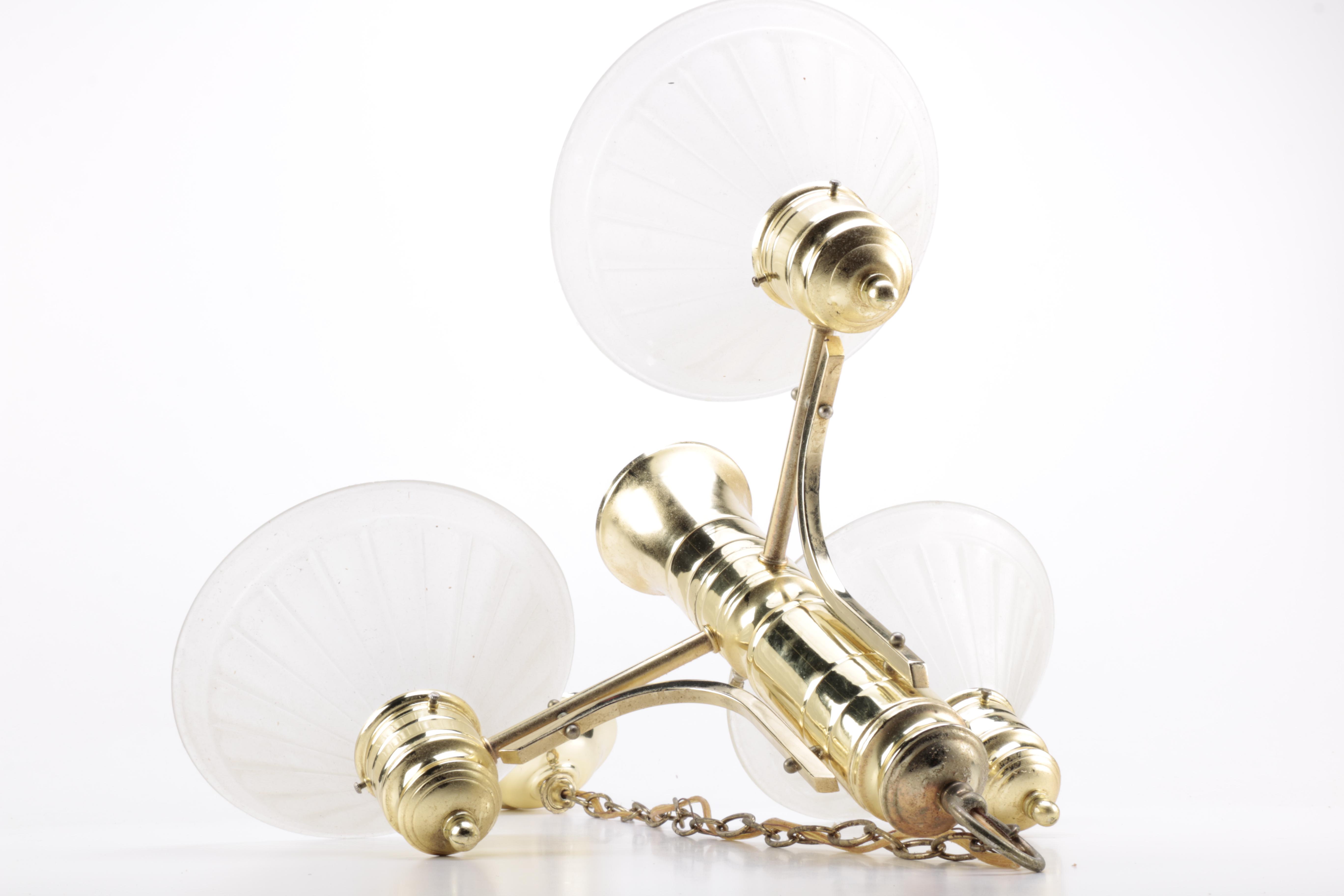 Gold Toned and White Glass Chandelier