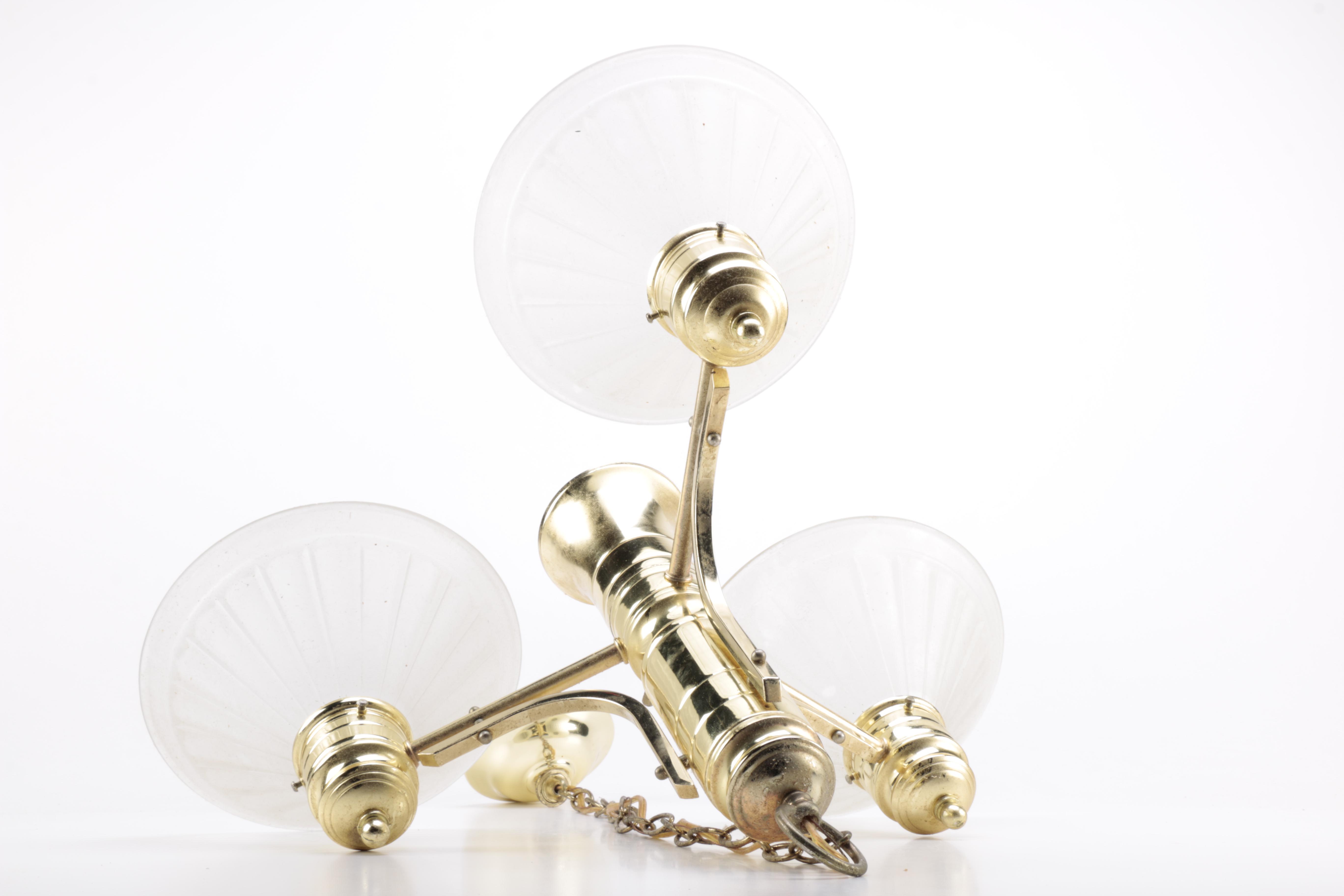 Gold Toned and White Glass Chandelier