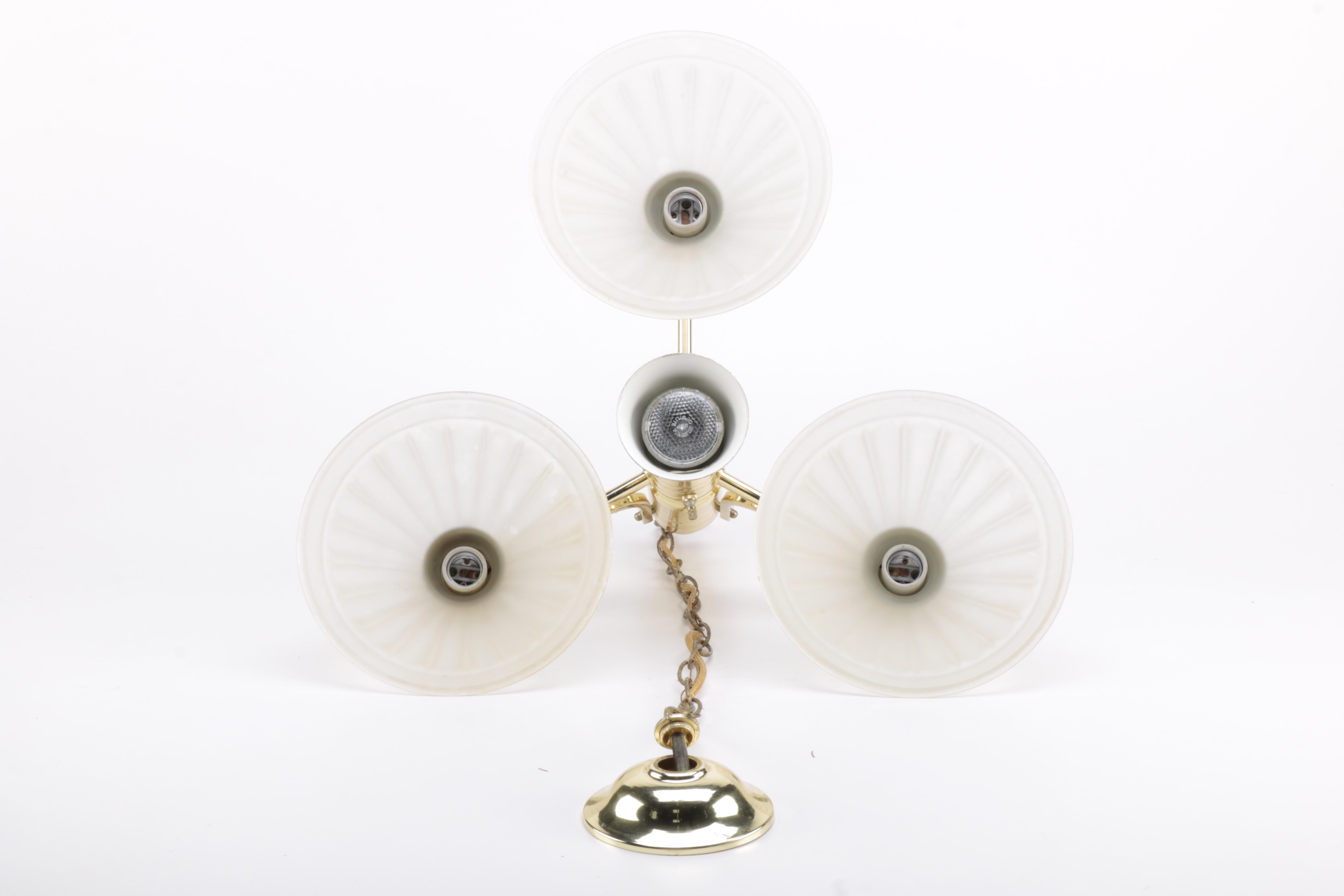 Gold Toned and White Glass Chandelier