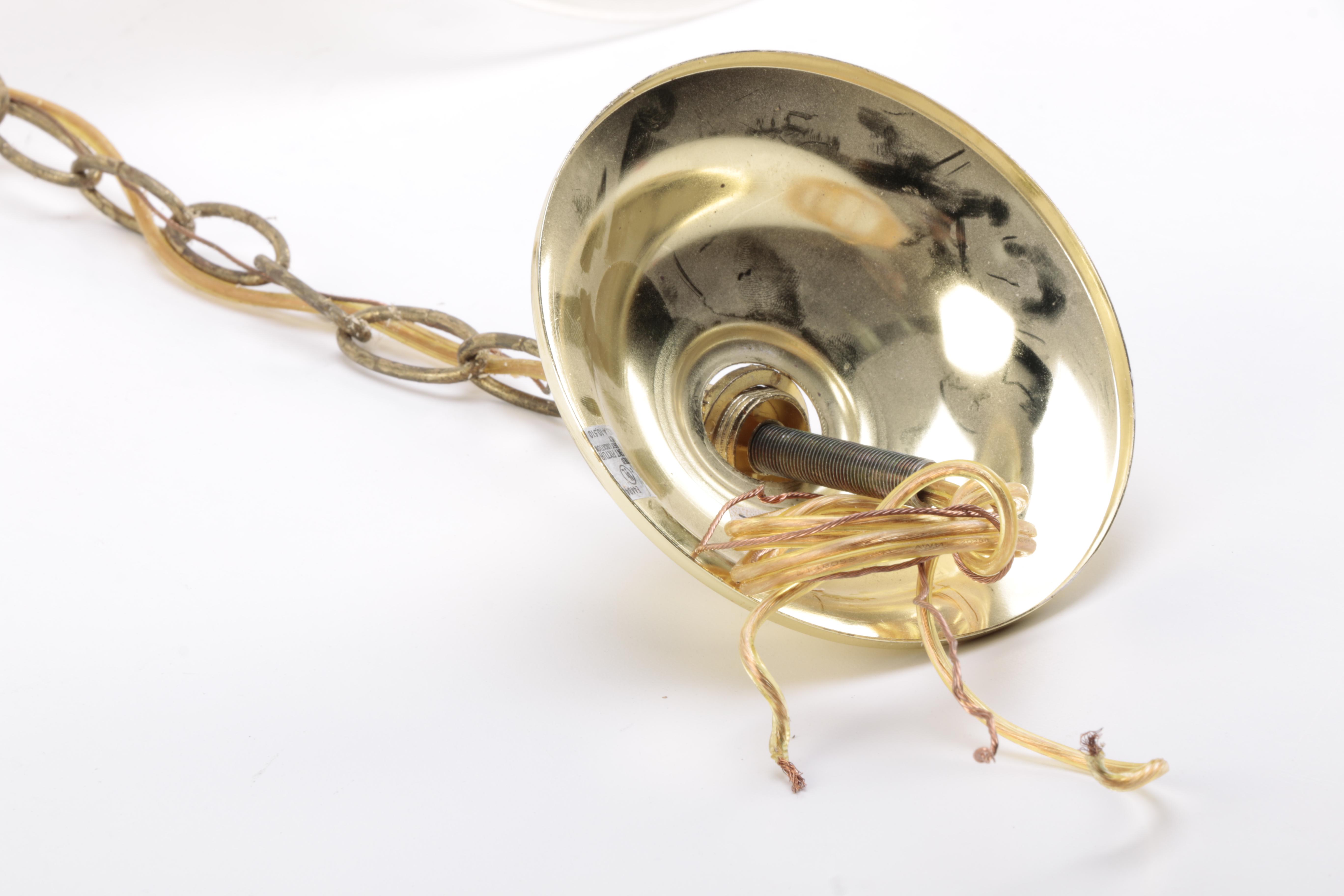 Gold Toned and White Glass Chandelier