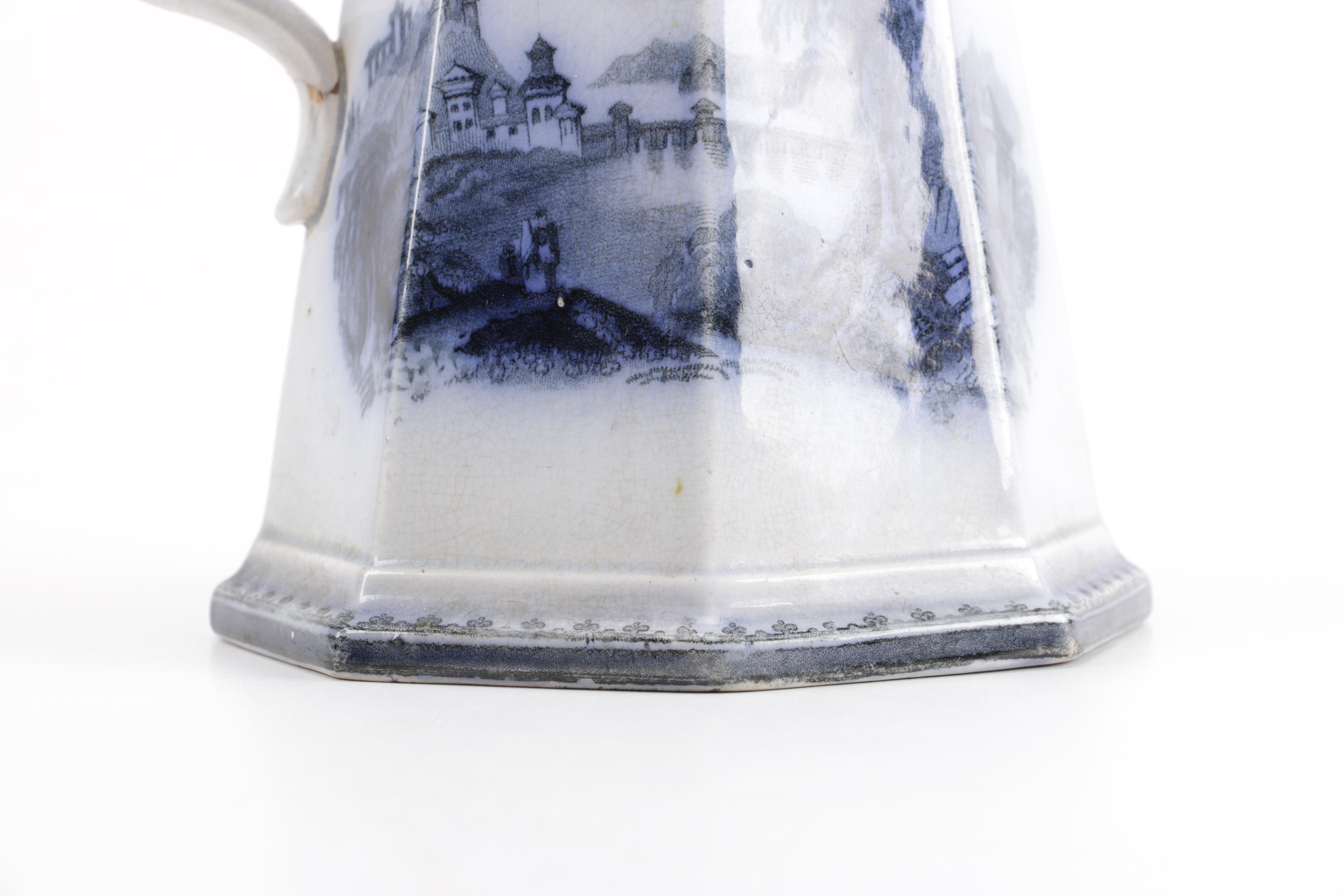 Antique John Alcock "Vincennes" Flow Blue Pitcher