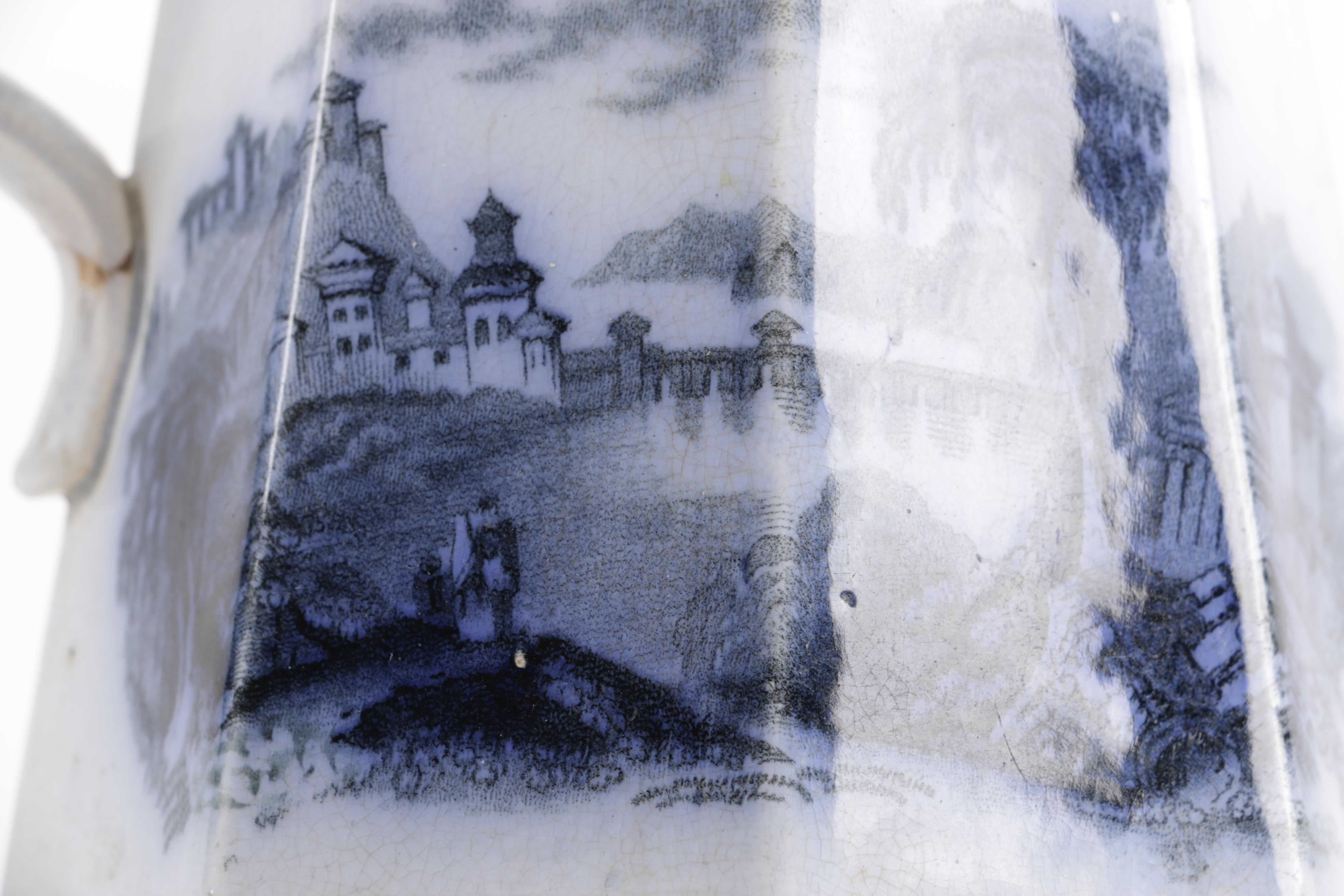 Antique John Alcock "Vincennes" Flow Blue Pitcher