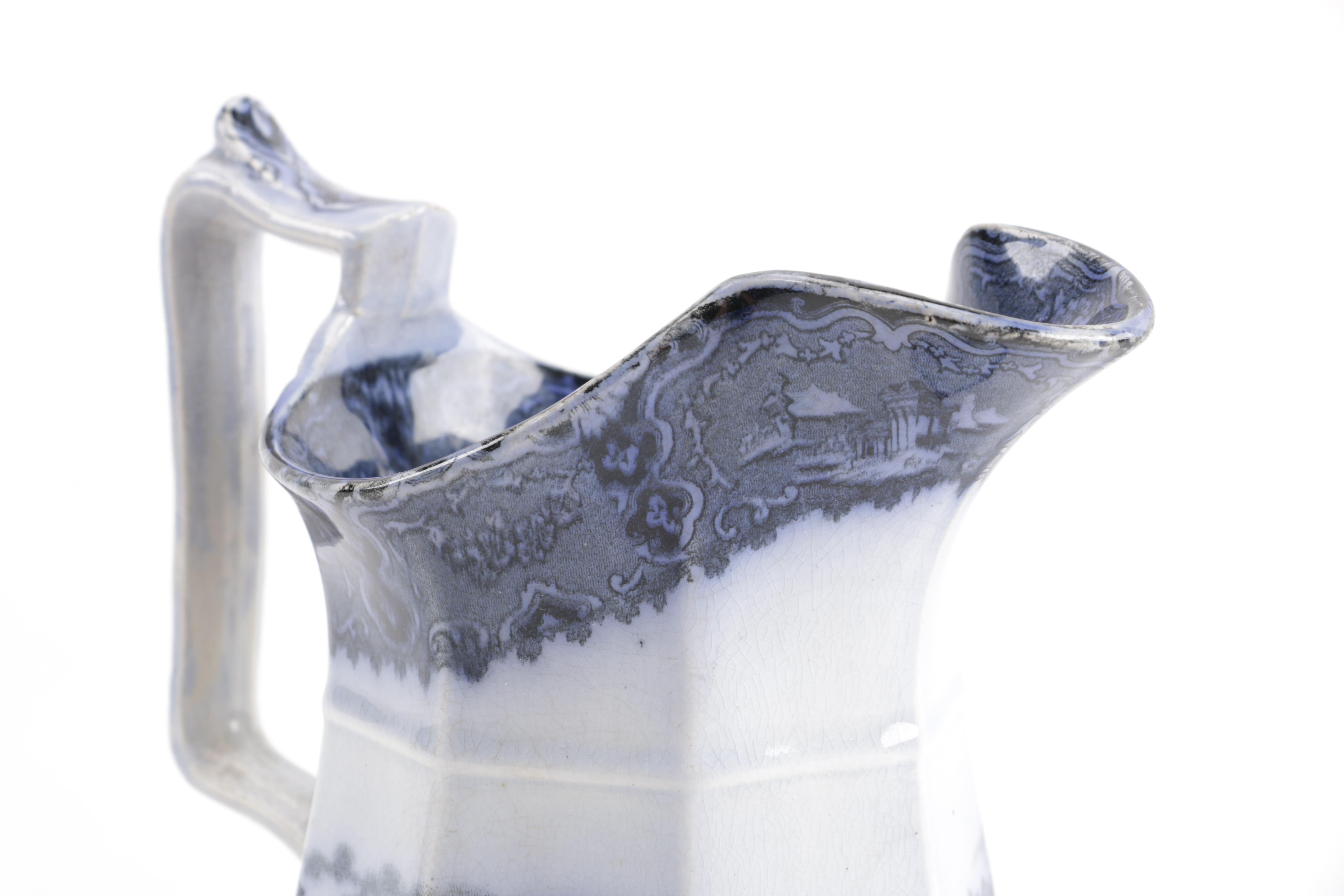 Antique John Alcock "Vincennes" Flow Blue Pitcher