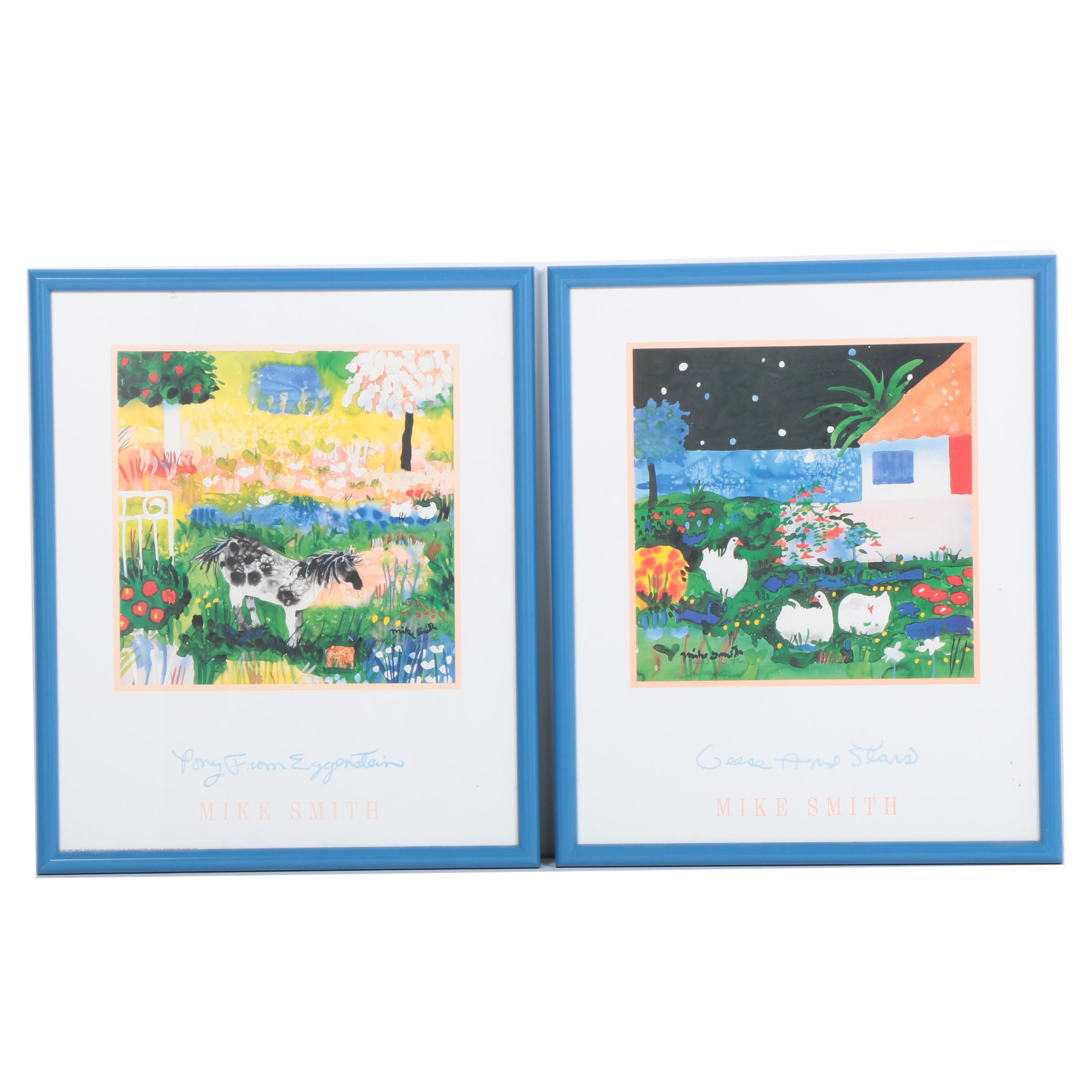 Pair of 1991 Offset Lithographs after Mike Smith Watercolor Illustrations