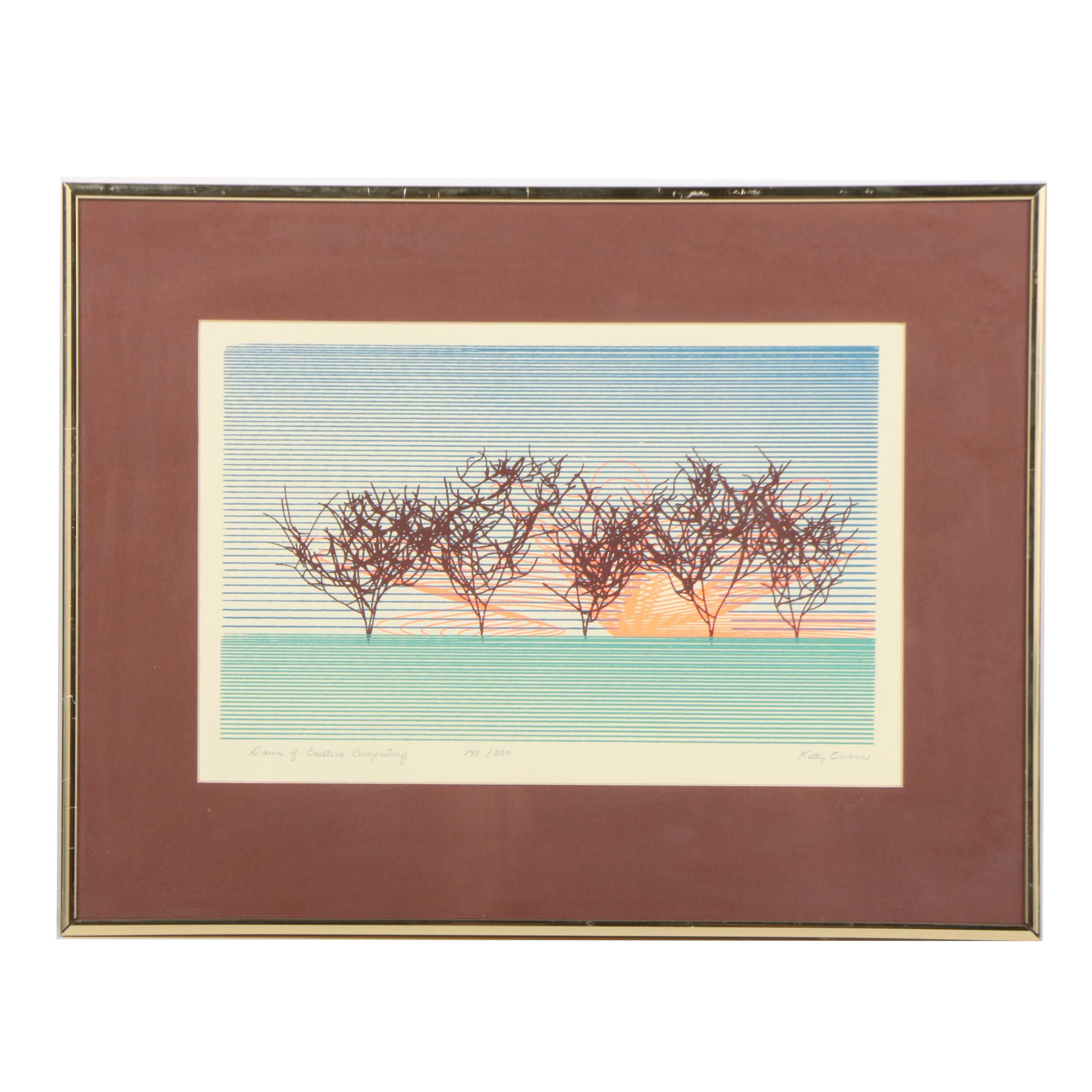 Circa 1975 Katy Owens Limited Edition Serigraph "Dawn of Creative Computing"