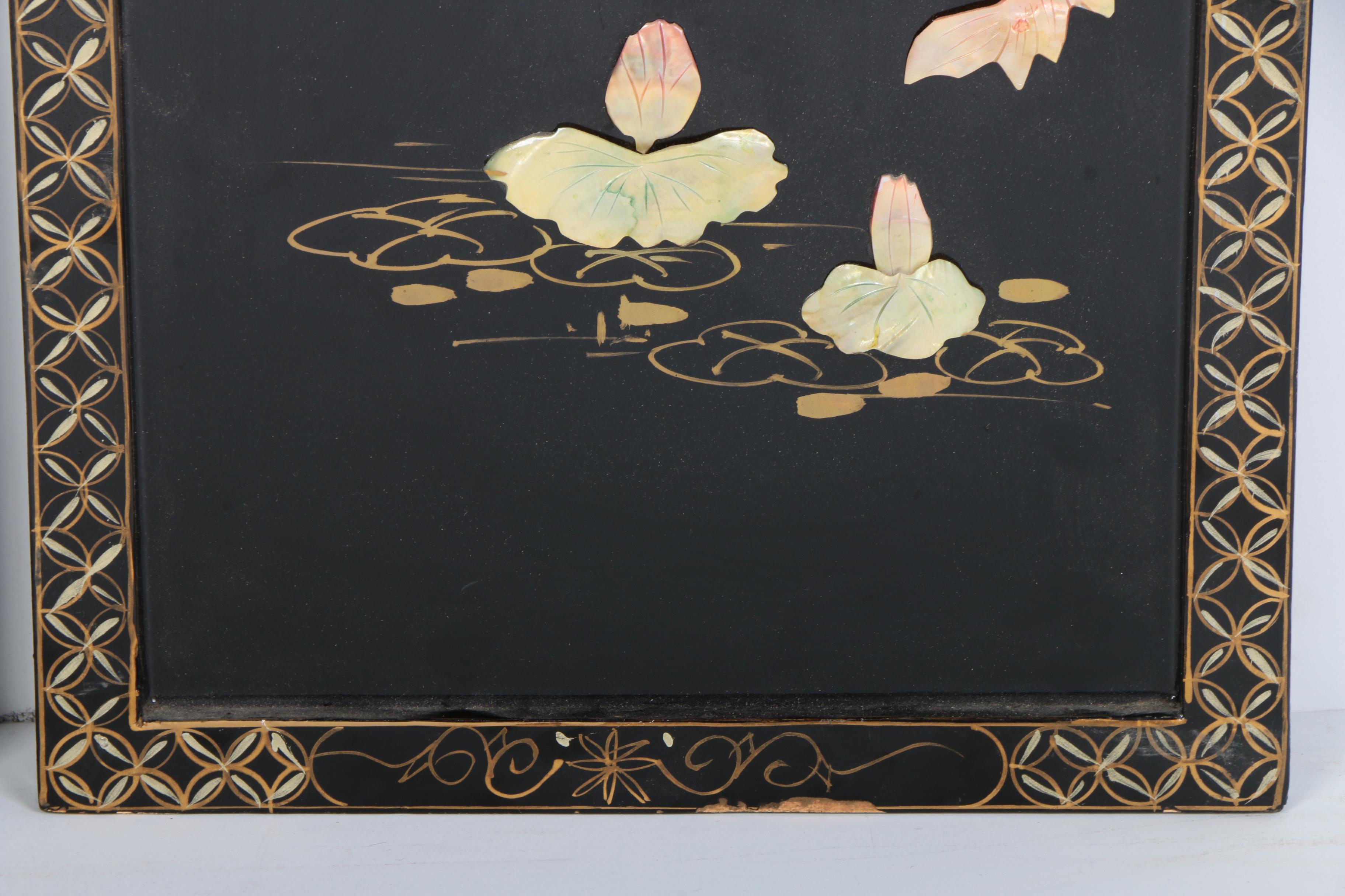 Four Mixed Media Chinese Wall Panels with Abalone Accents