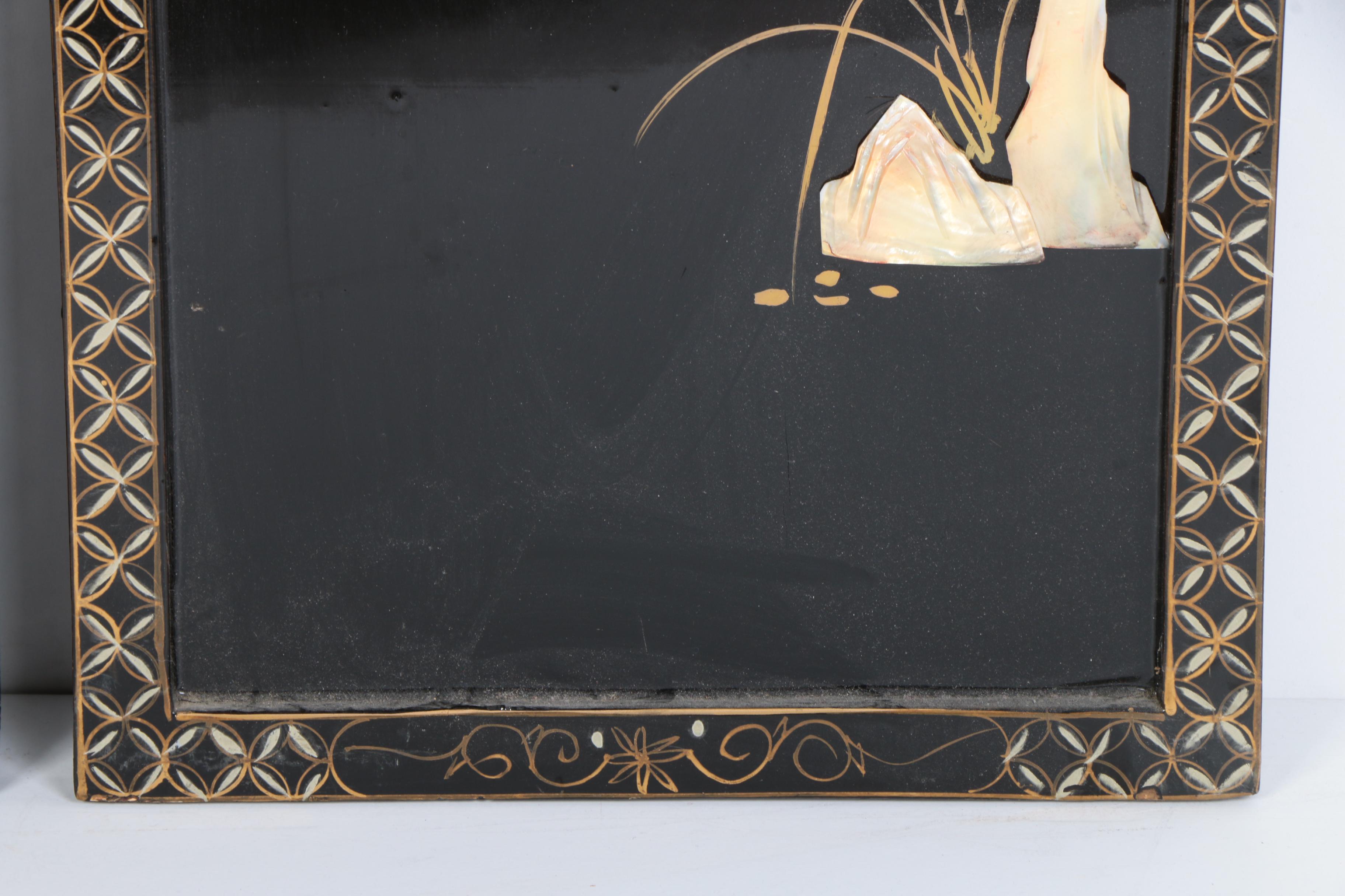 Four Mixed Media Chinese Wall Panels with Abalone Accents