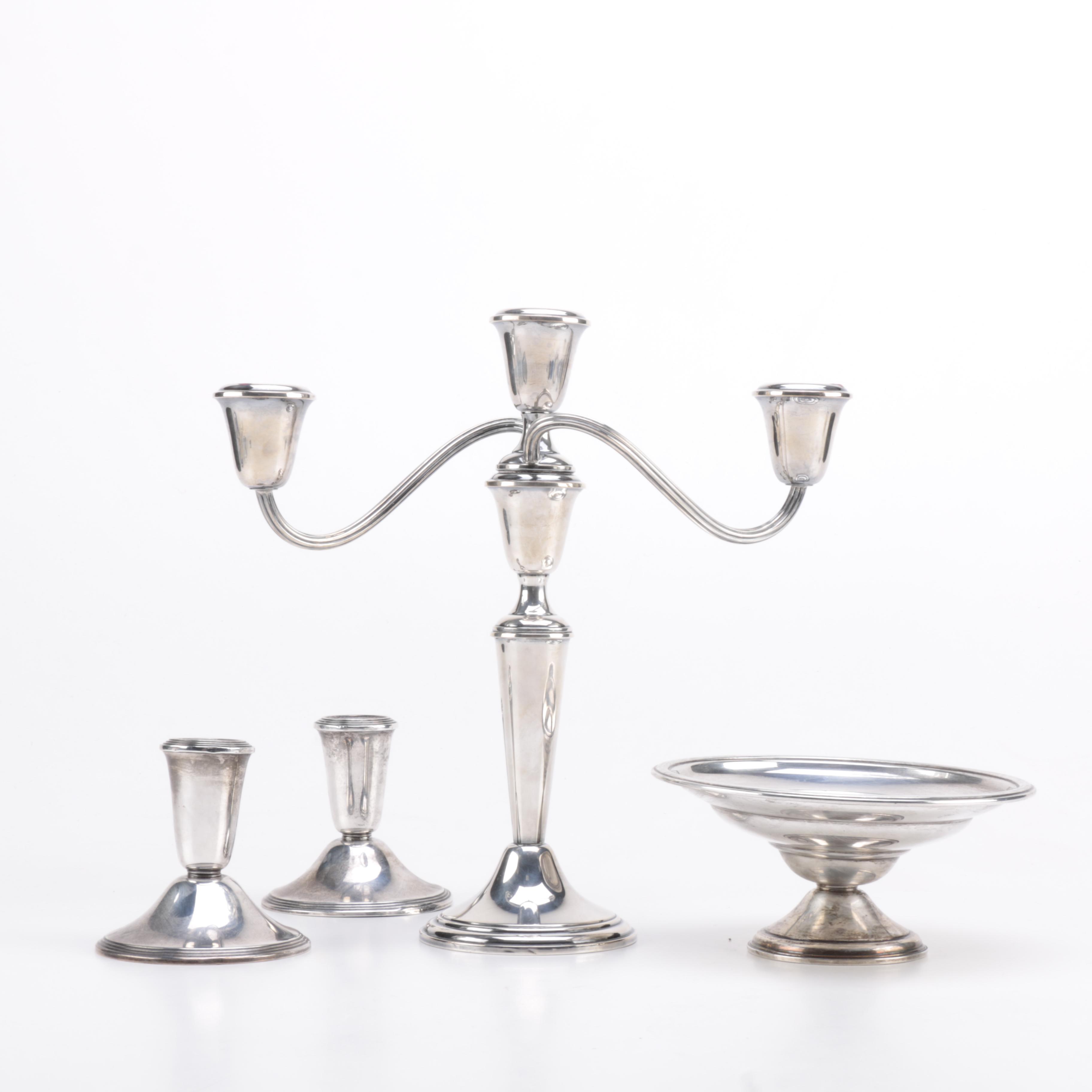 Candelabrum, Candleholders and Pedestal Bowl Featuring Gorham