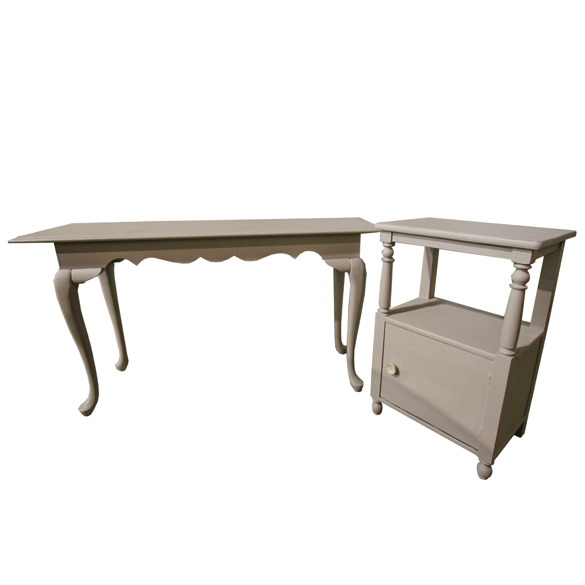 Gray-Painted Queen Anne Style Console Table and Side Table
