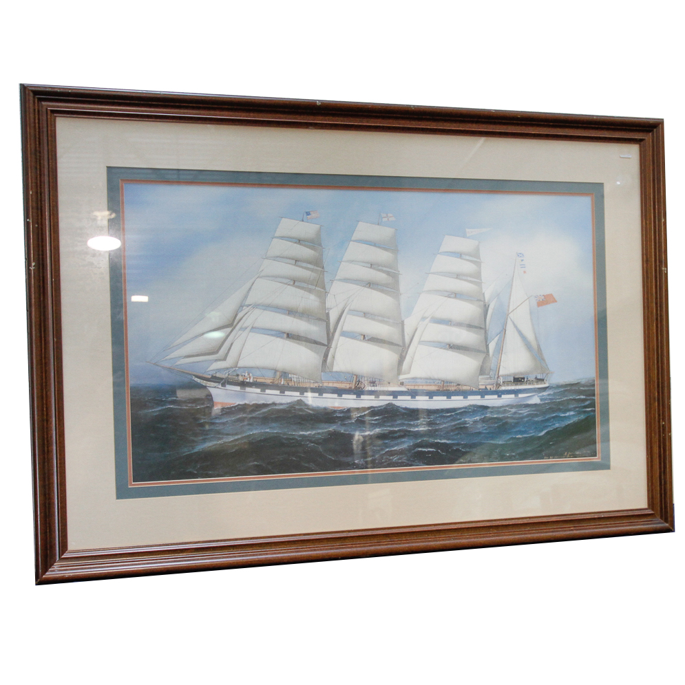 Framed Offset Lithograph of a Ship