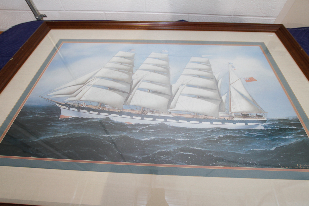 Framed Offset Lithograph of a Ship