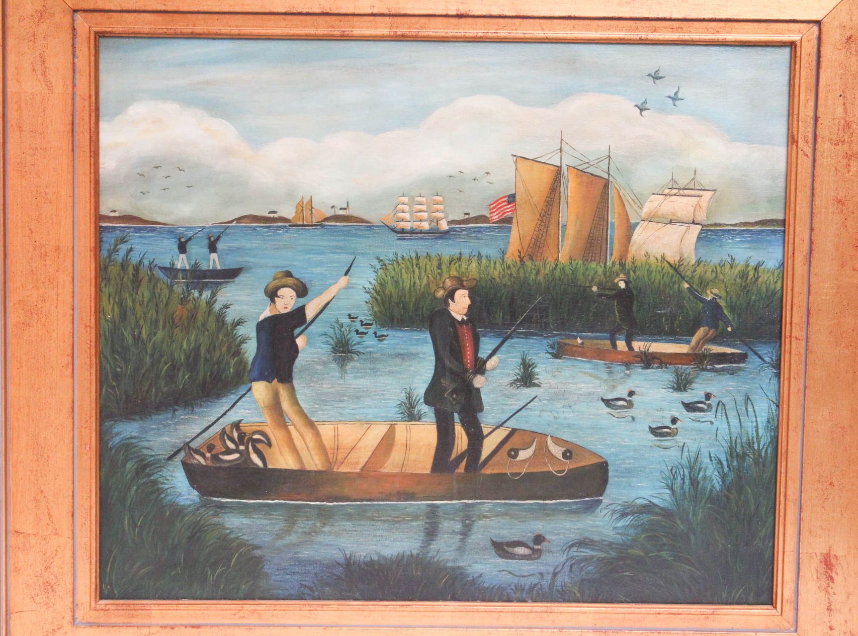 American Folk Art Oil Paining on Canvas