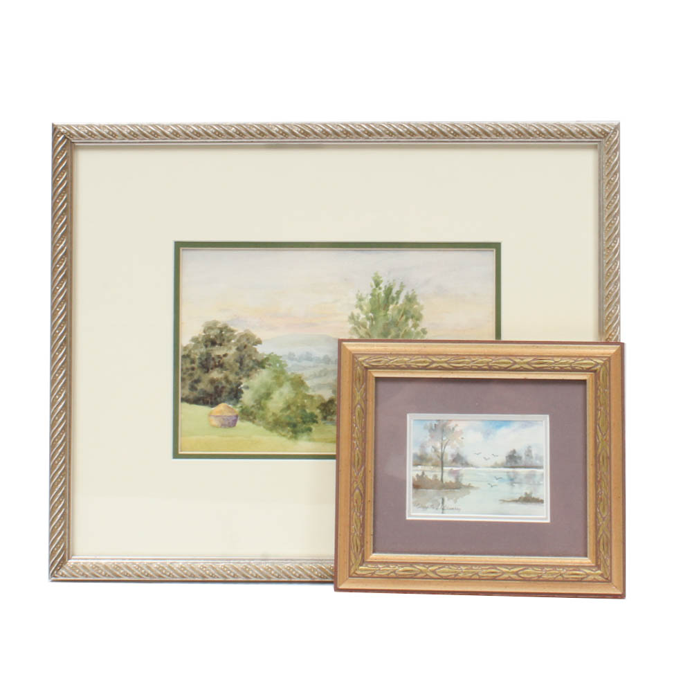 Pair of Framed Watercolors Featuring Charlotte B McQueerey