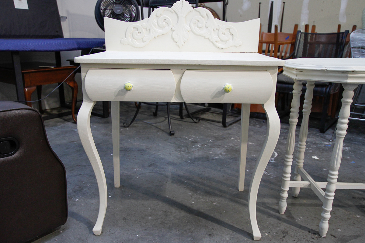 Vintage Cream-Painted Writing Desk and Accent Table