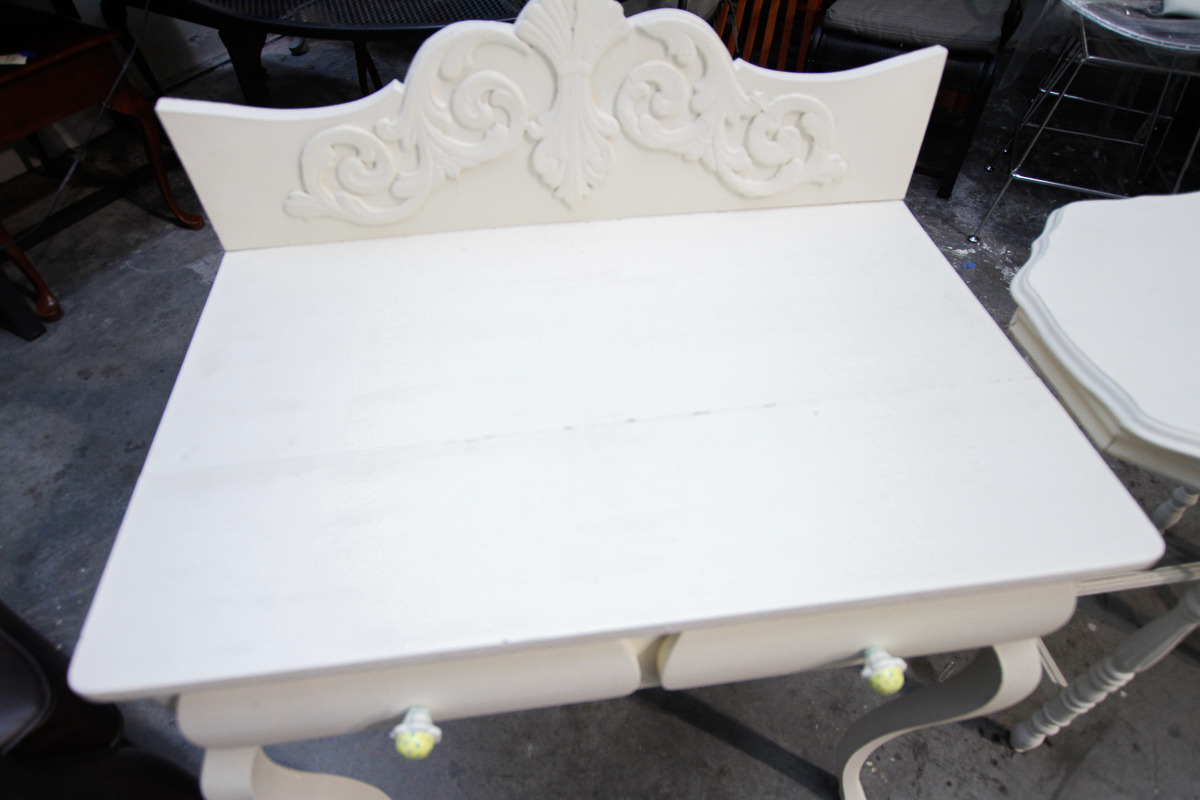 Vintage Cream-Painted Writing Desk and Accent Table