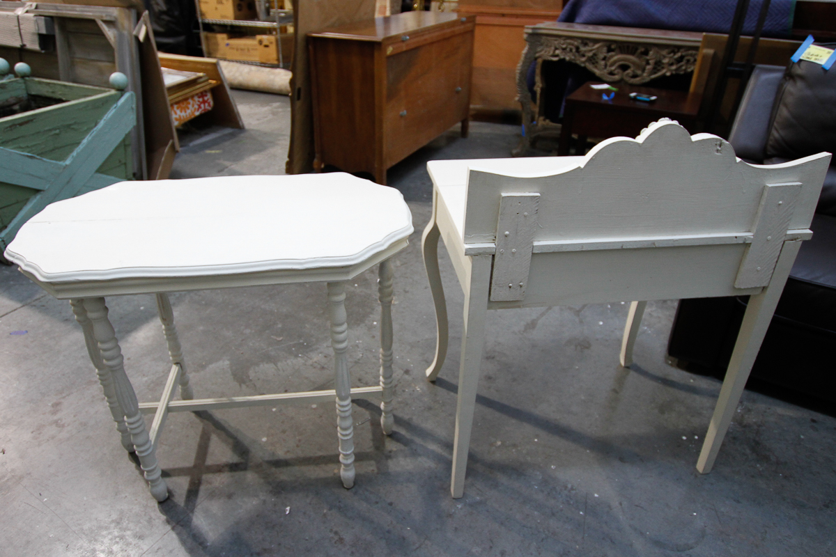 Vintage Cream-Painted Writing Desk and Accent Table