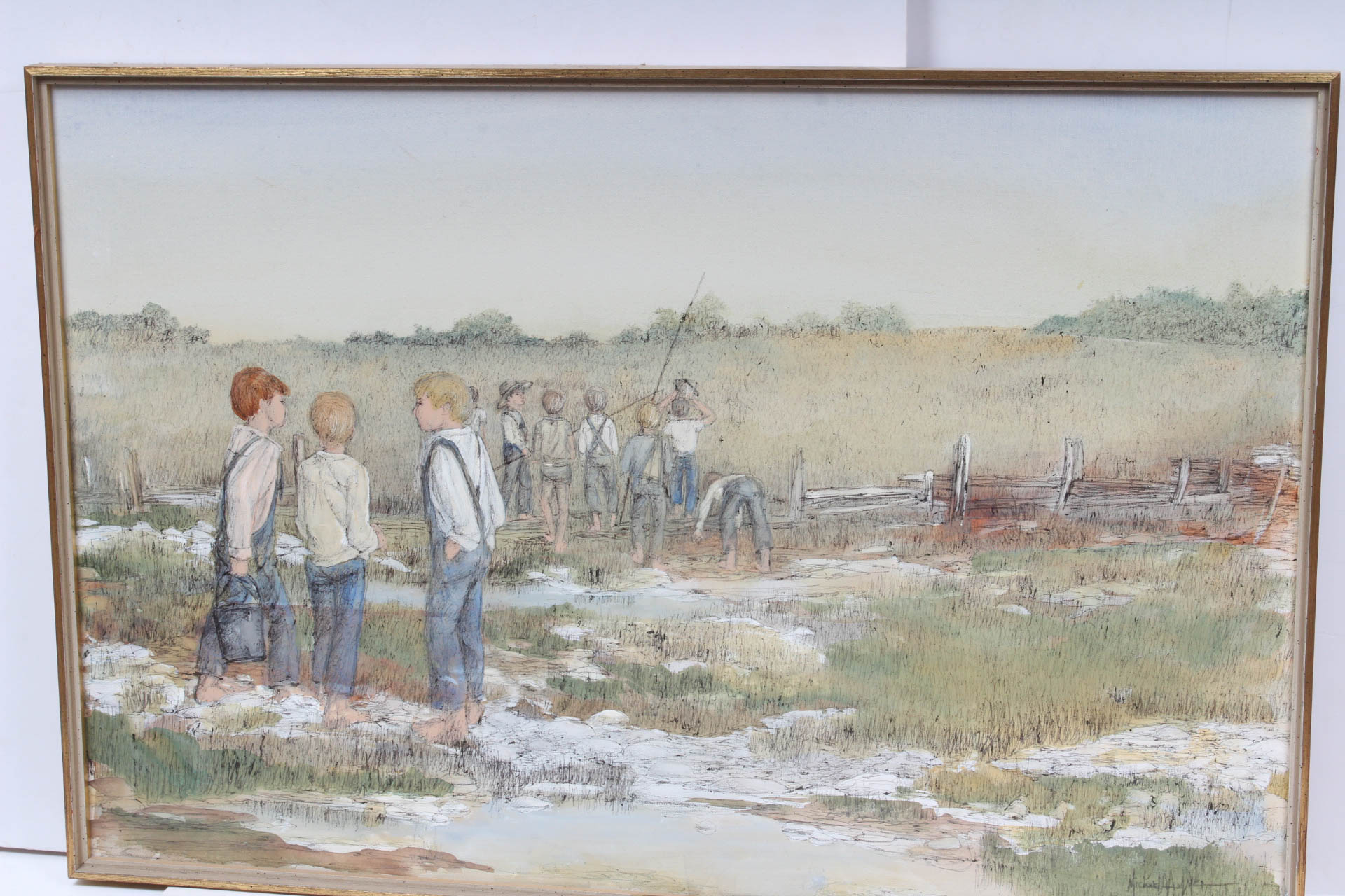 Michael Palmer "Fishing Party" Oil Painting on Canvas