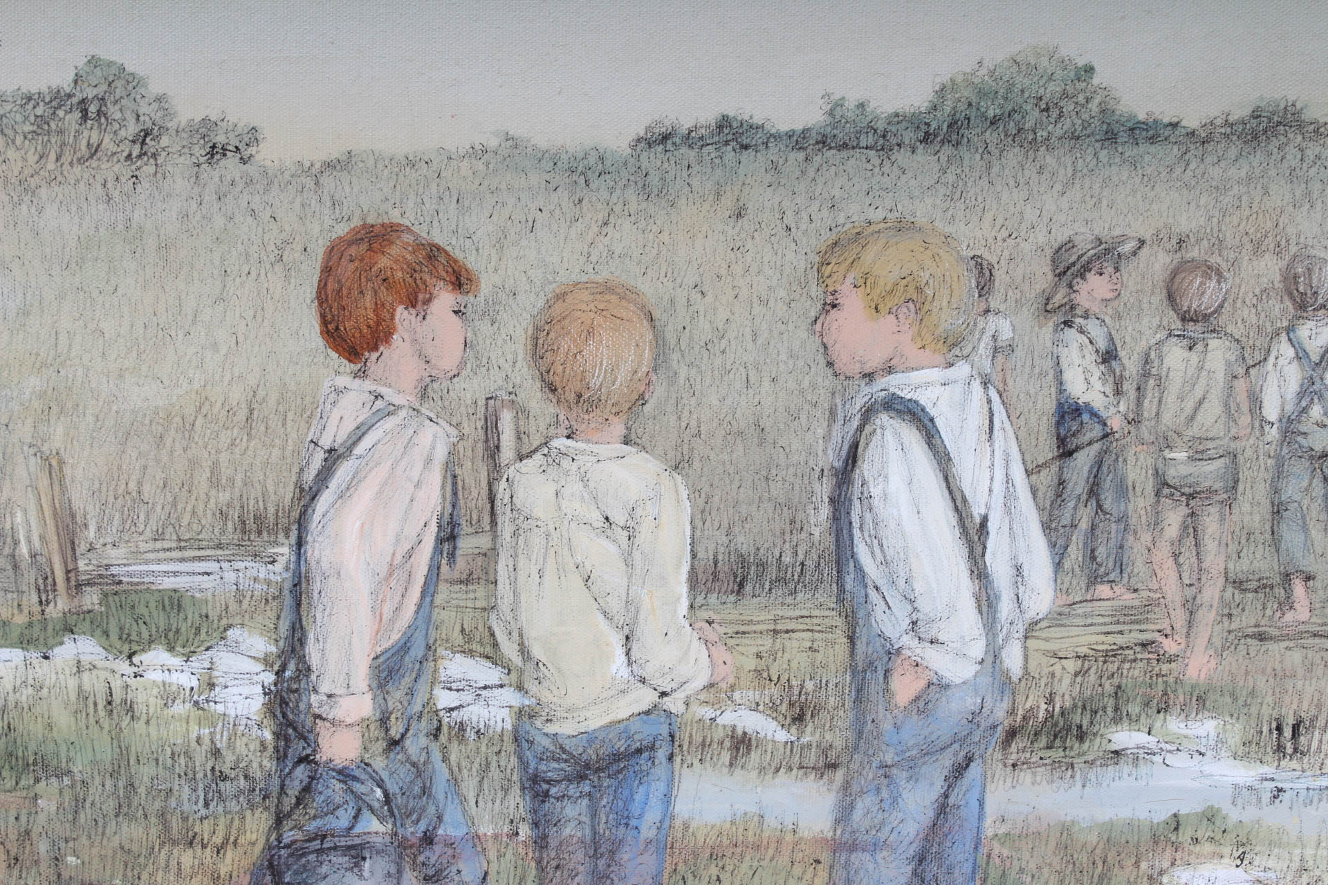 Michael Palmer "Fishing Party" Oil Painting on Canvas